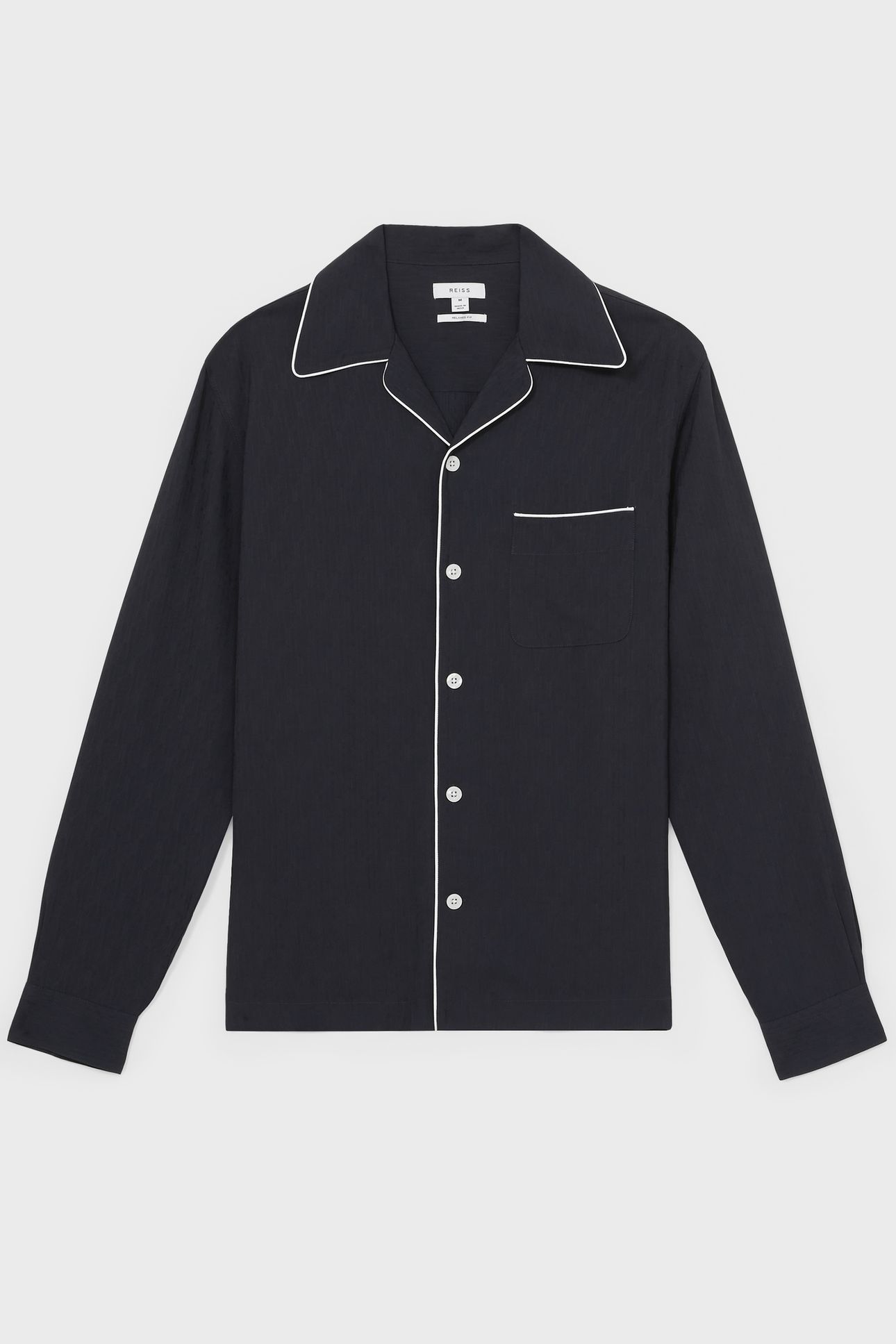 LS MONOGRAM JACQUARD CUBAN PIPED SHIRT NAVY 4