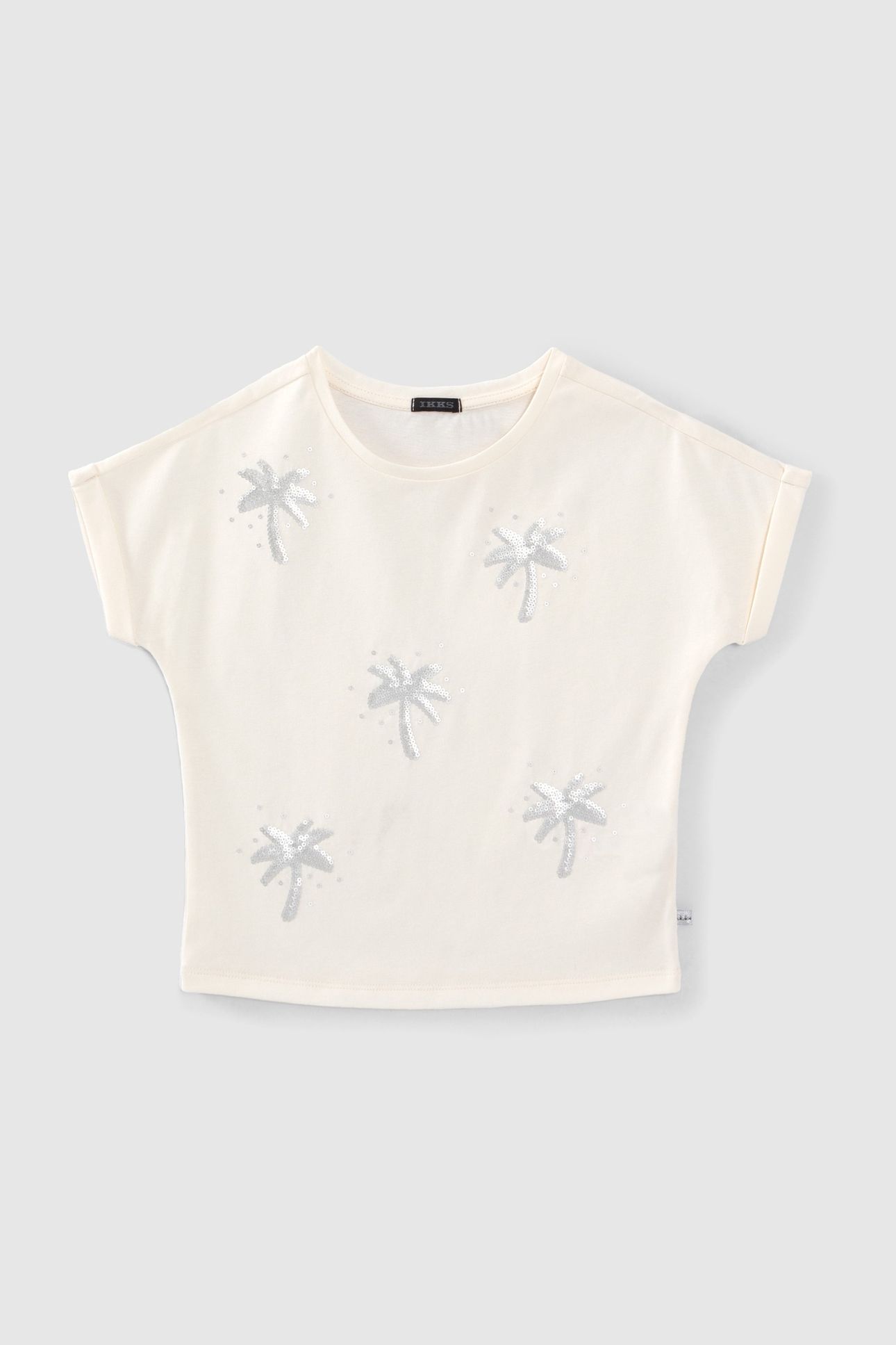 GIRLS’ ECRU T-SHIRT WITH SEQUIN-EMBROIDERED PALM TREES 1