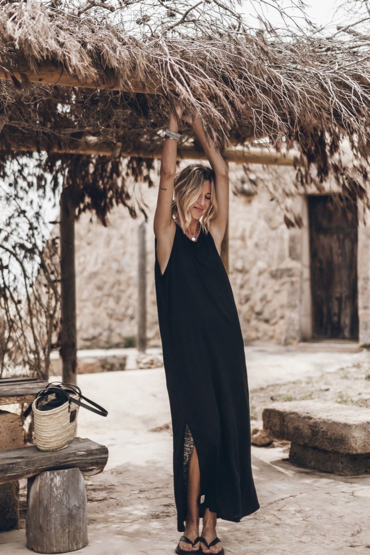 THE BLACK LOW BACK LINEN TANK DRESS BLACK 1