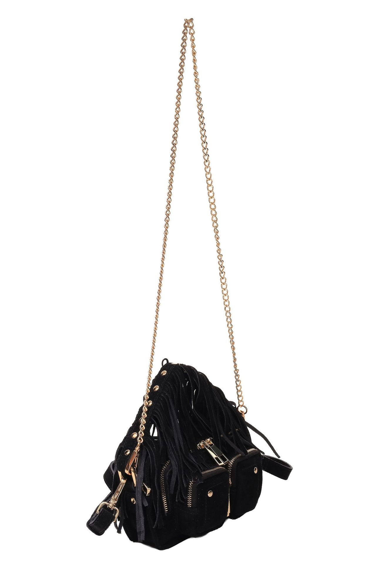 HELENA FRINGE SUEDE BLACK W. GOLD 2
