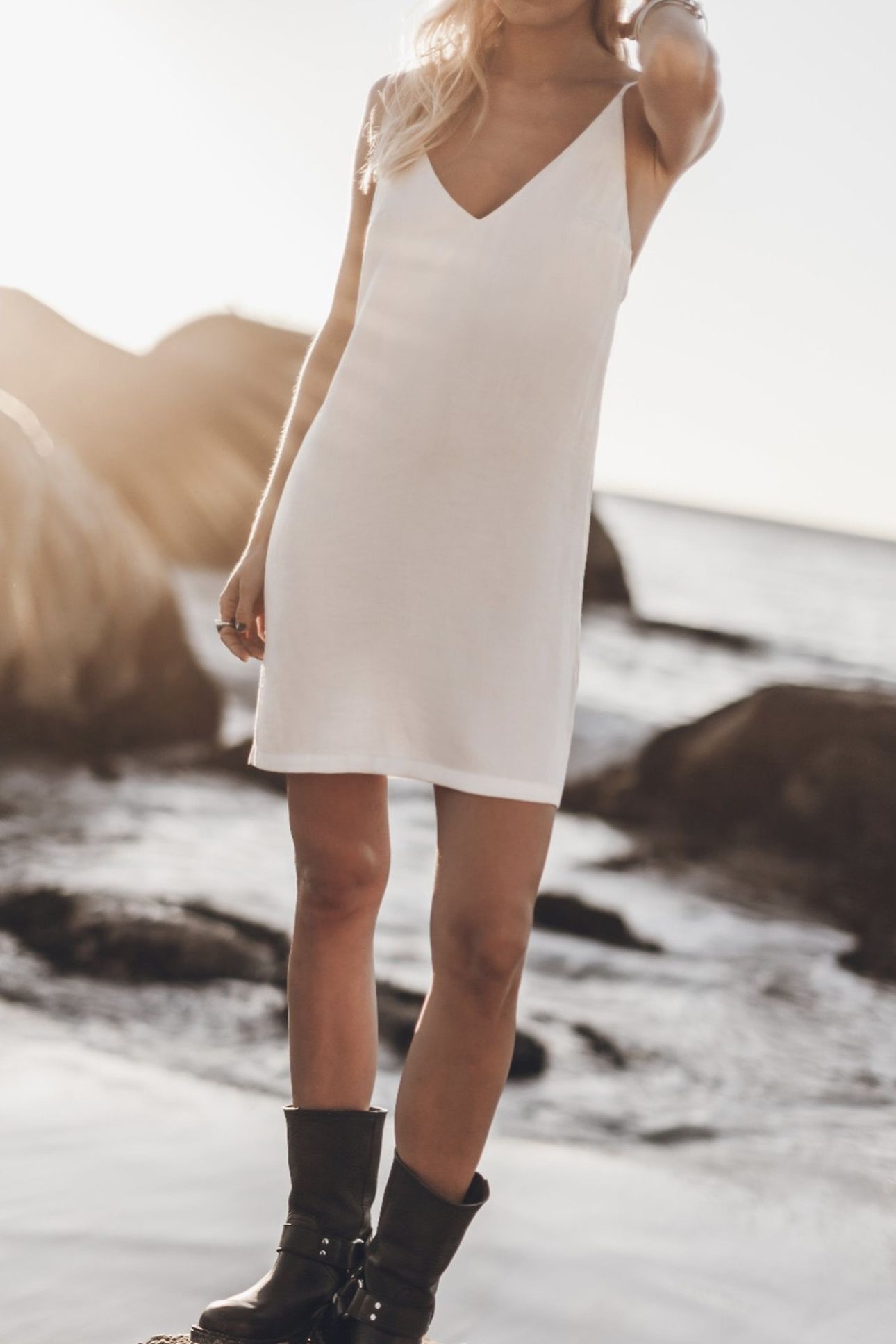 THE ECRU SHORT LYOCELL SLIP DRESS WHITE 1