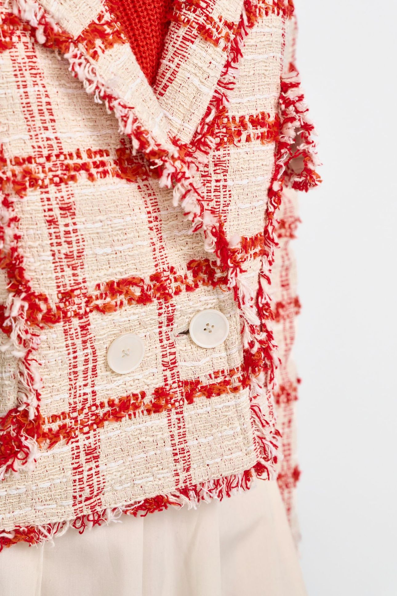 SHORT CHECKED BOUCLE JACKET SUNSET RED 6