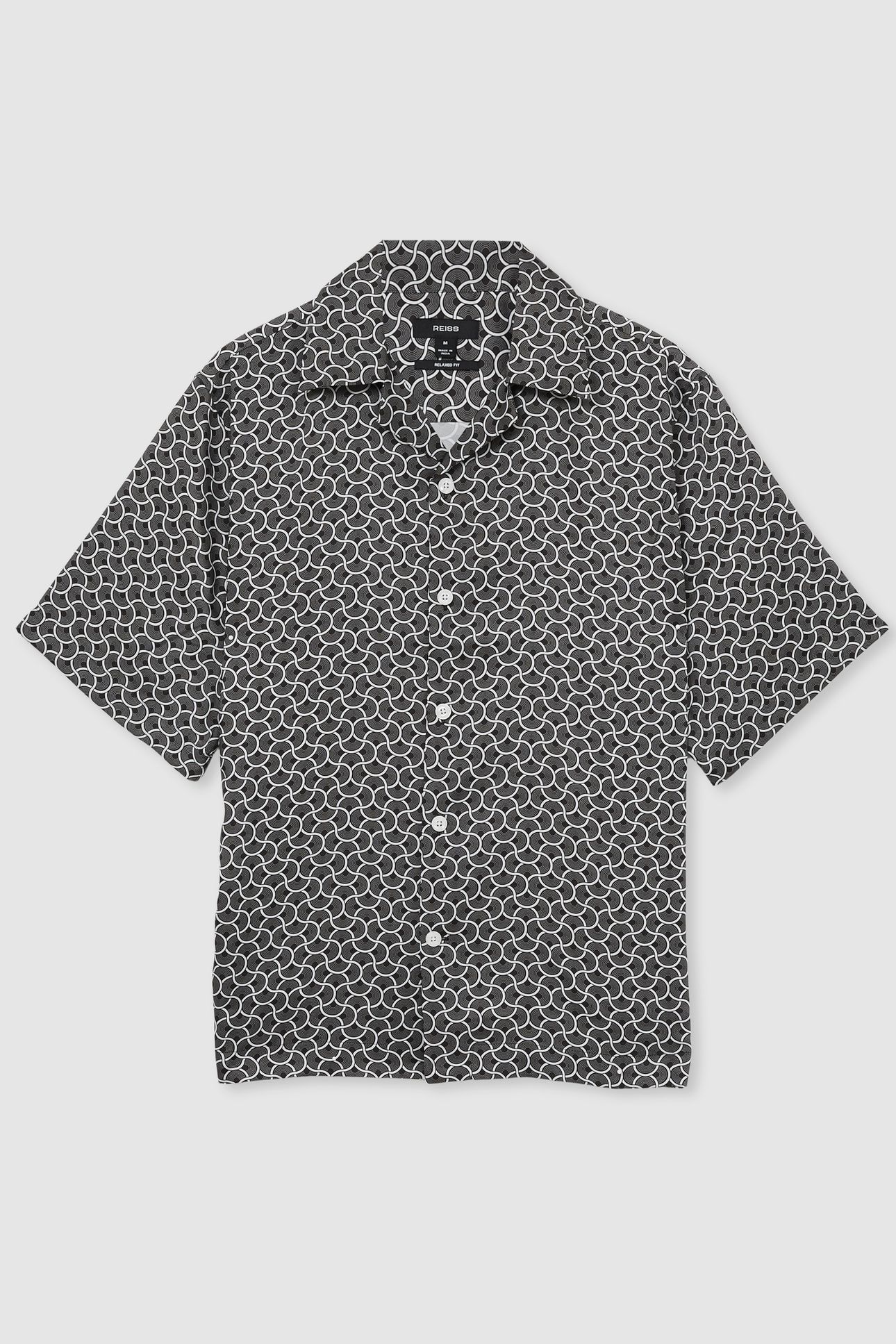 SS GEO WAVE PRINTED CUBAN SHIRT BLACK/WHITE 4