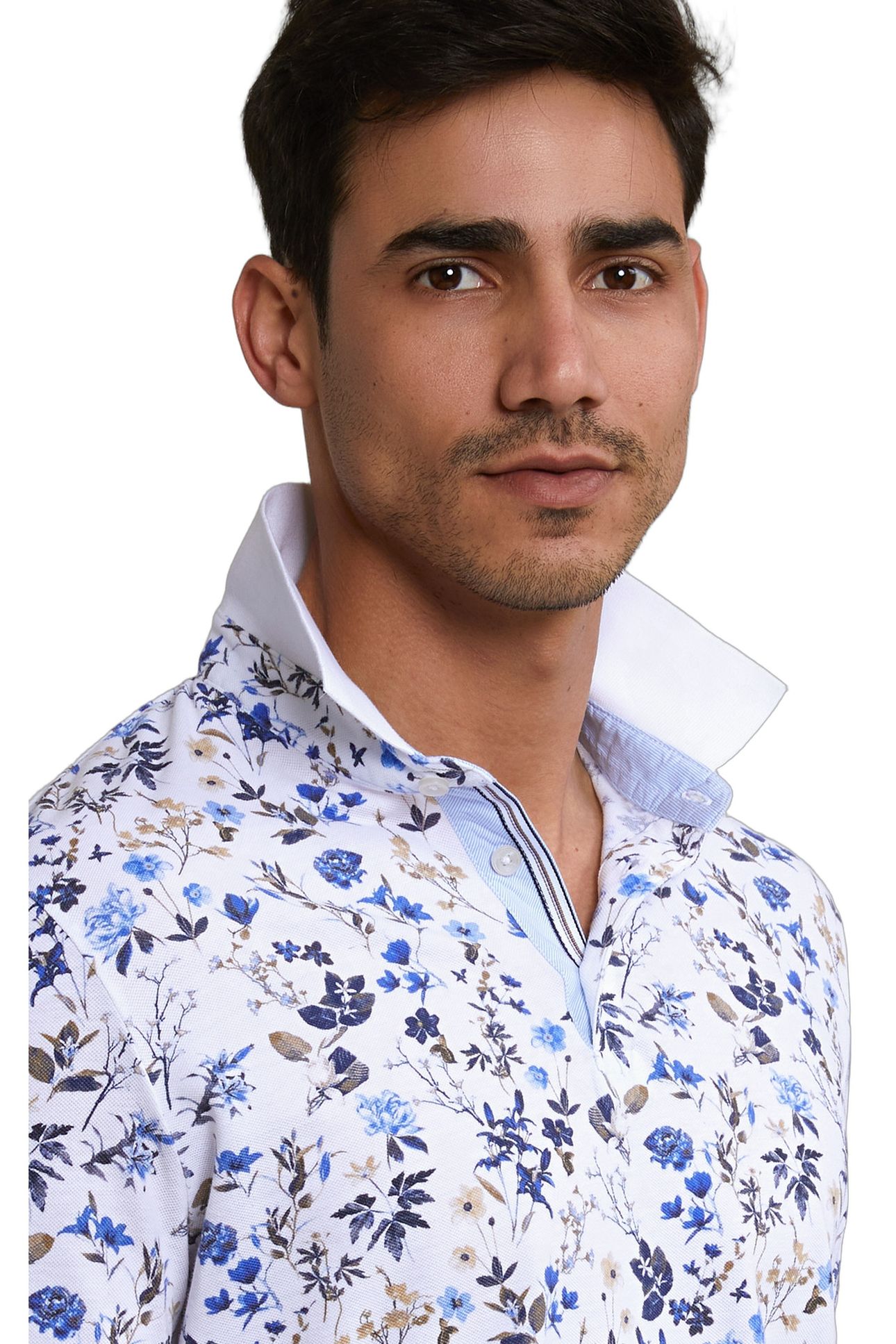 CUSTOM FIT COTTON-LINEN FLORAL POLO WHITE 2