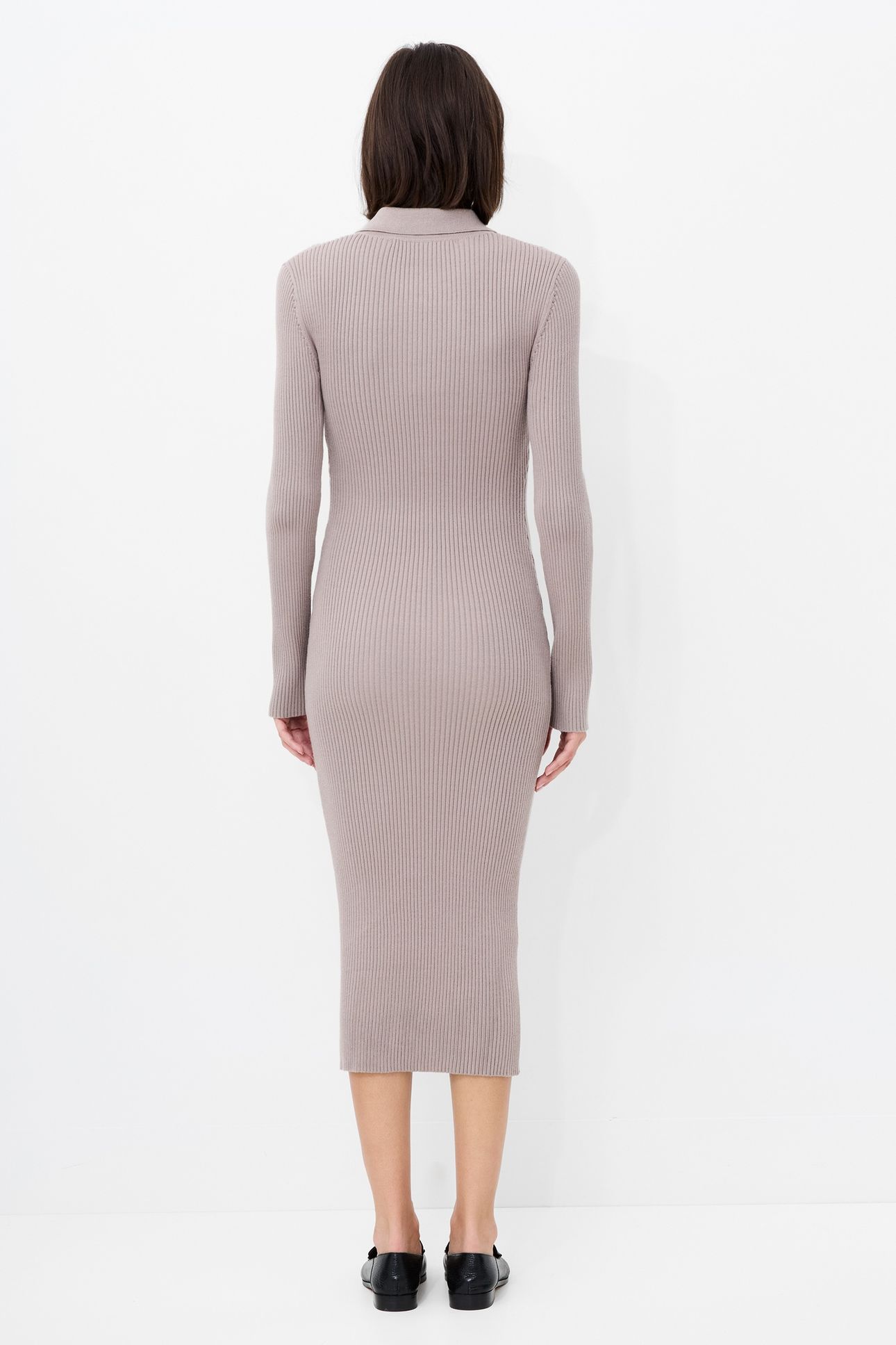 MARI L/S COLLARED MIDI DRESS TAUPE NEUTRAL 3