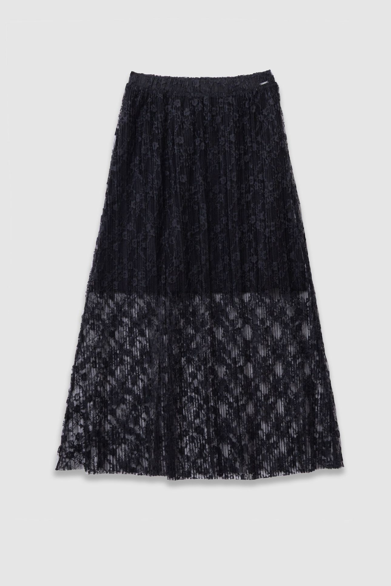 LONG BLACK PLEATED LACE SKIRT 1