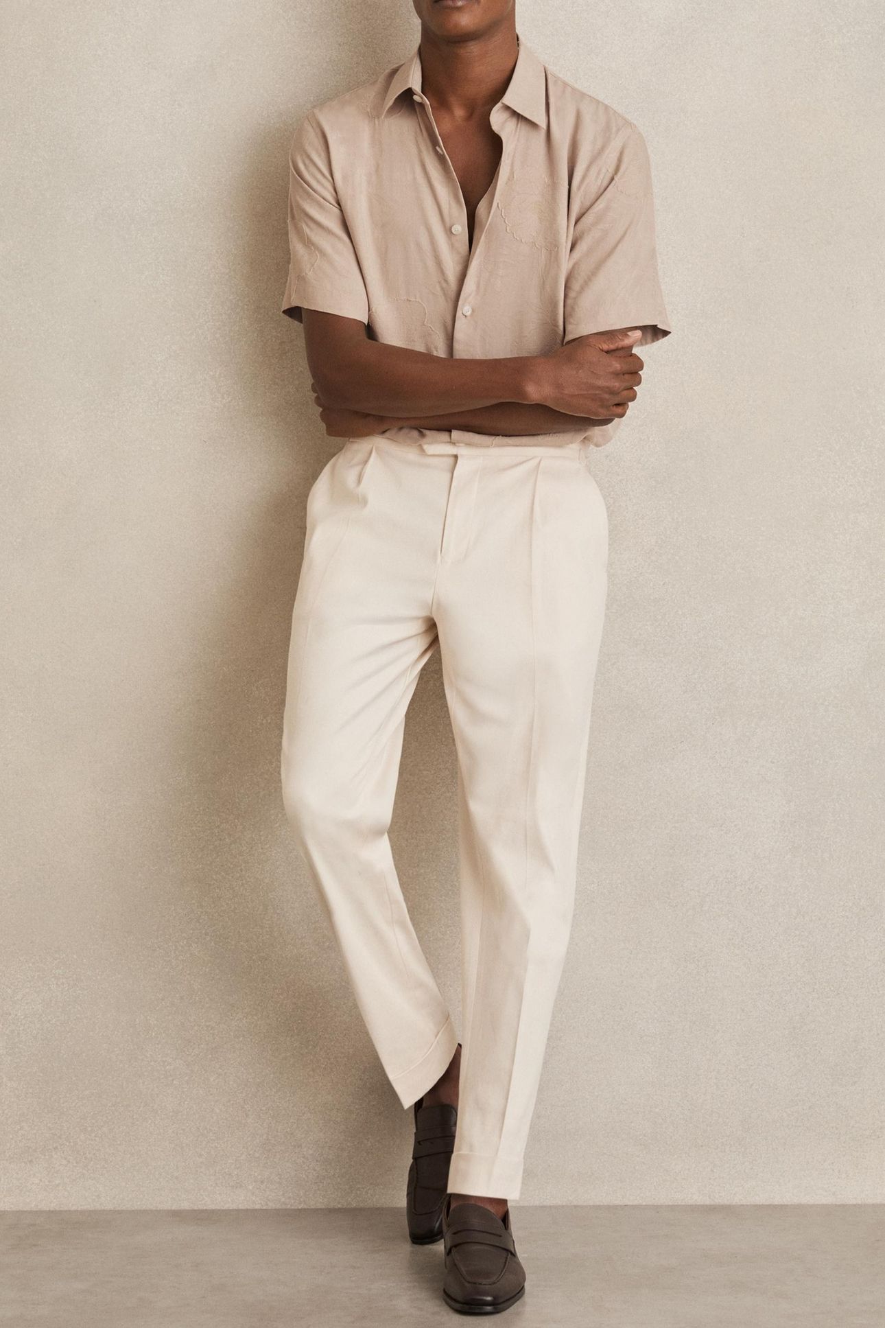 SS FLORAL JACQUARD SHIRT OATMEAL 2