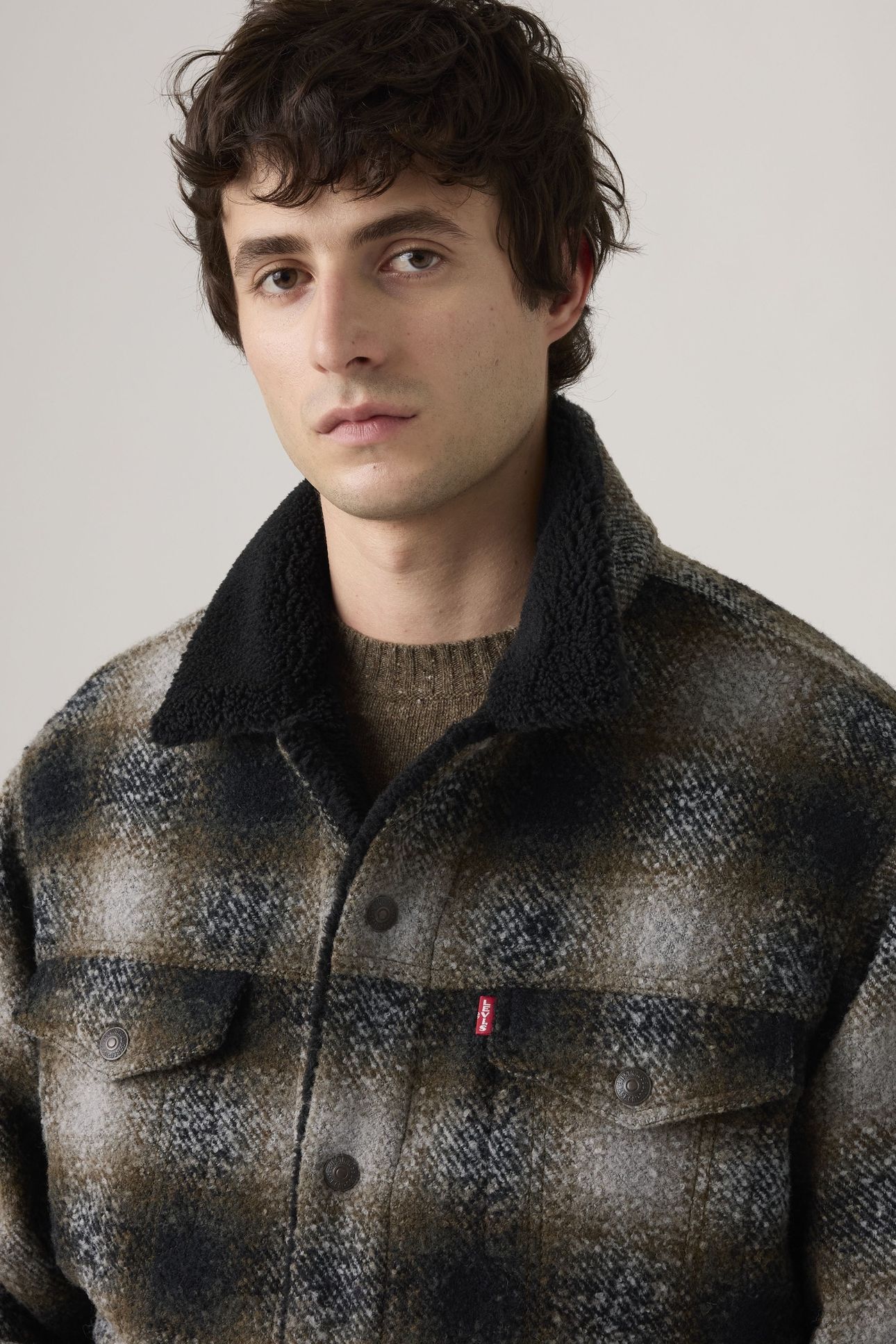 RELAXED FIT PLAID SHERPA TRUCKER JACKET 5