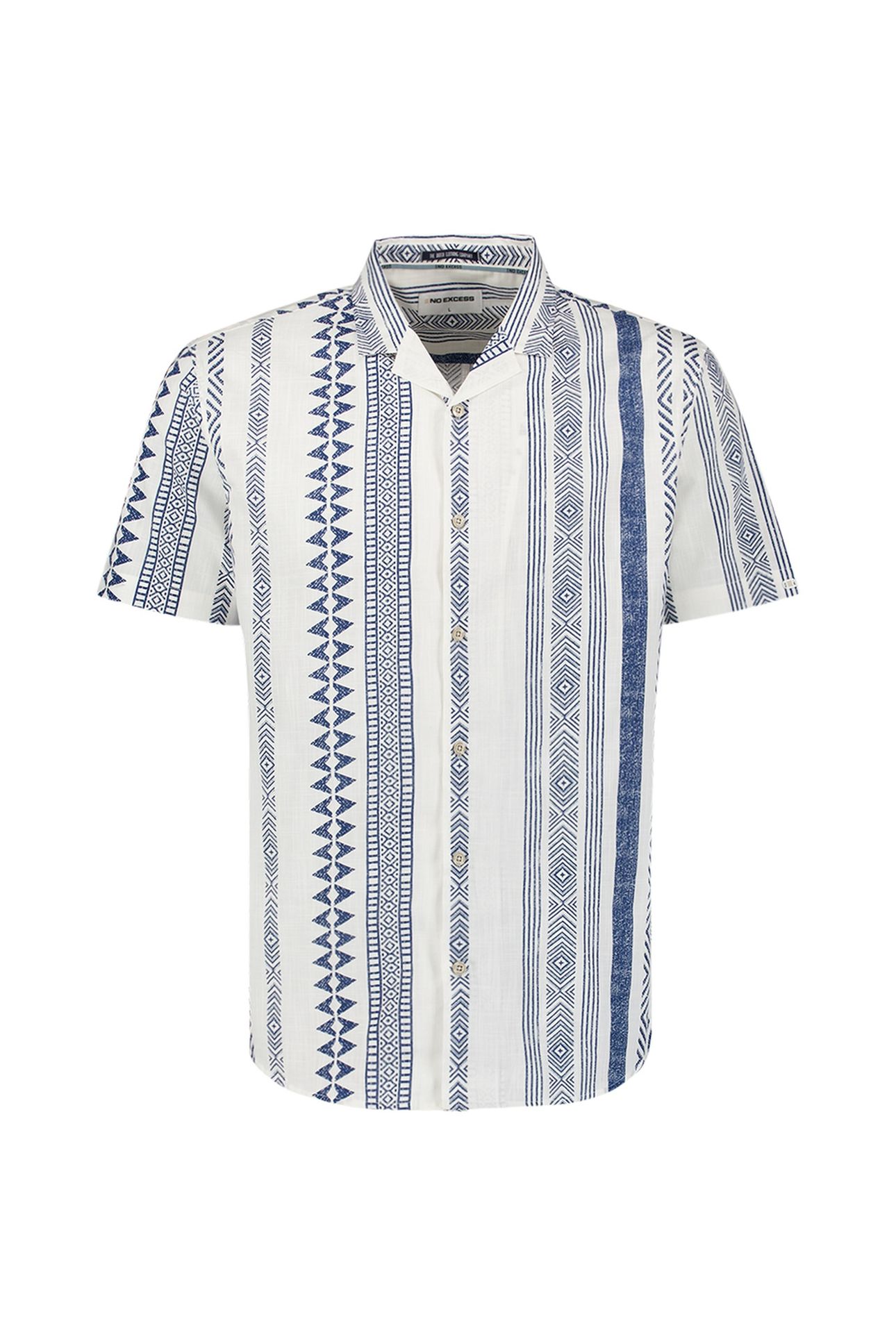 SHIRT SHORT SLEEVE REVERS COLLAR SLUB ALLOVER PRINTED INDIGO 3