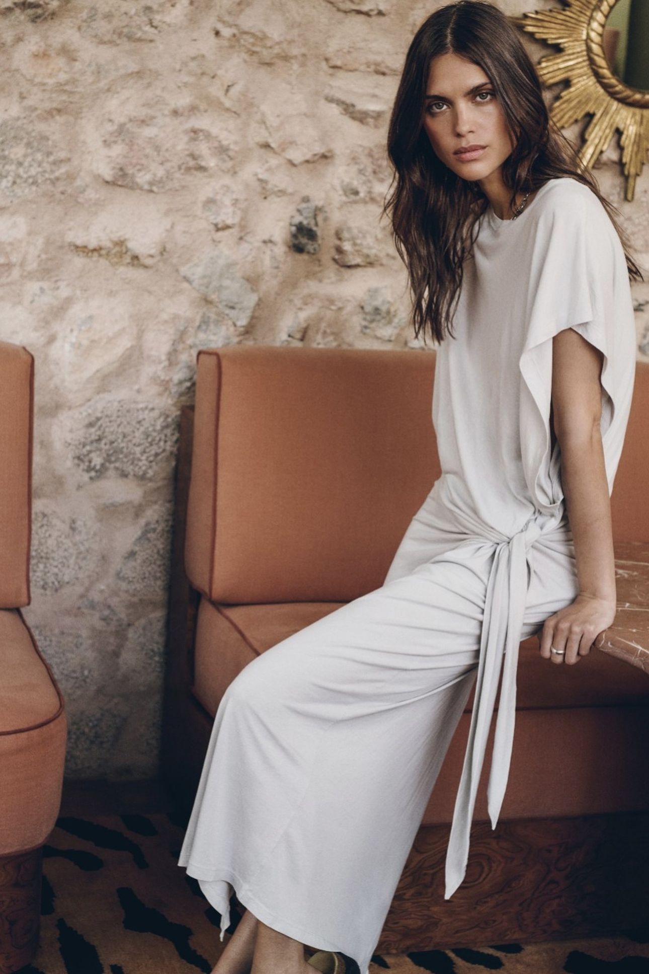 THE LIGHT LONG KNOTTED BATWING DRESS ECRU 2