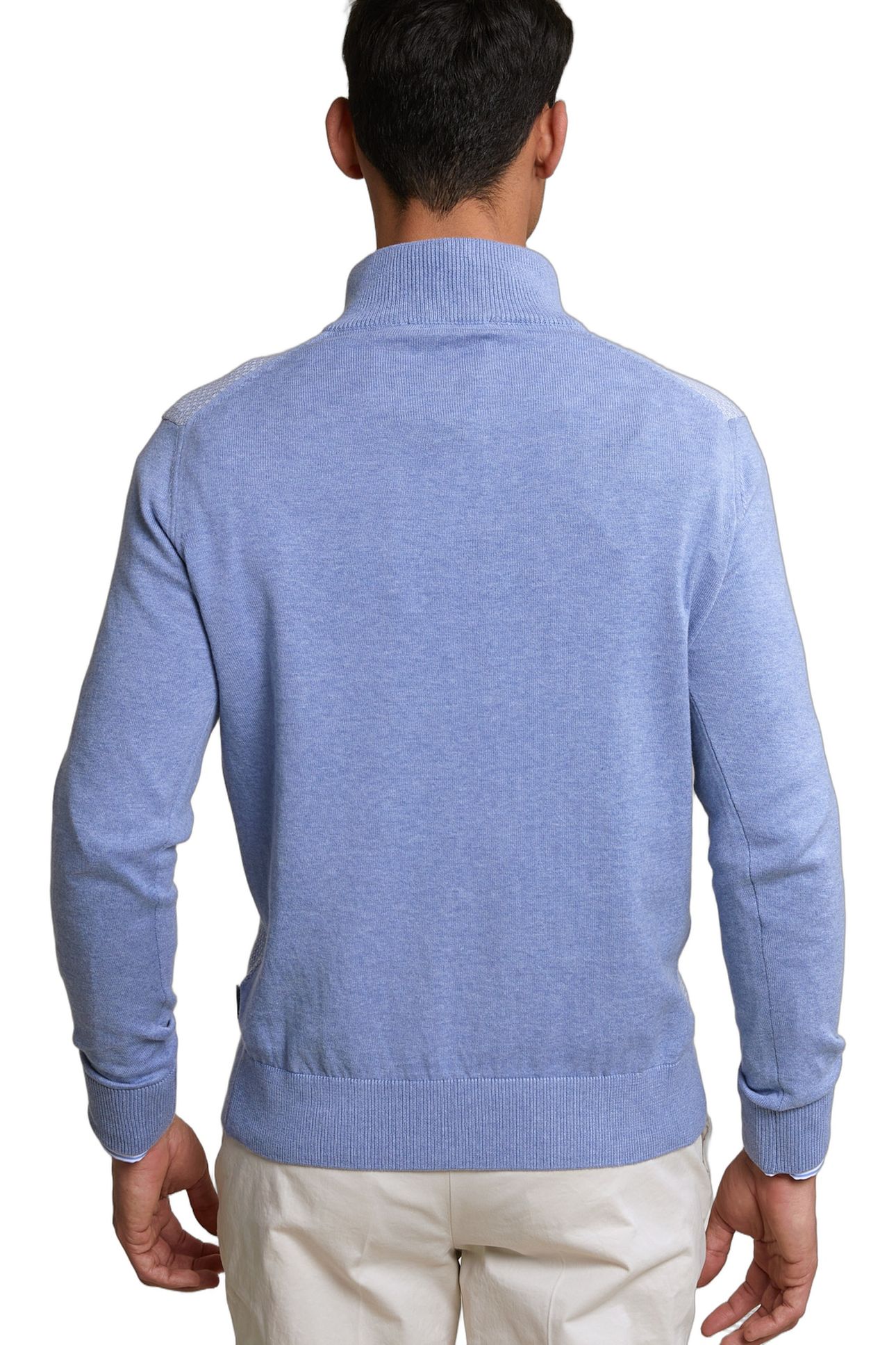 CUSTOM FIT COTTON MOCK NECK PULLOVER DK SEASHORE MIX 3