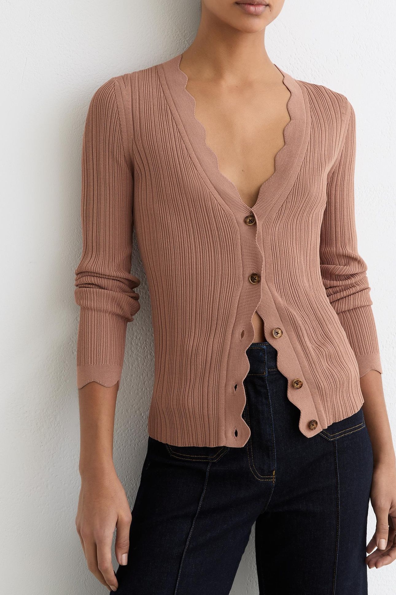 SCALLOP DETAIL CARDIGAN PINK 1