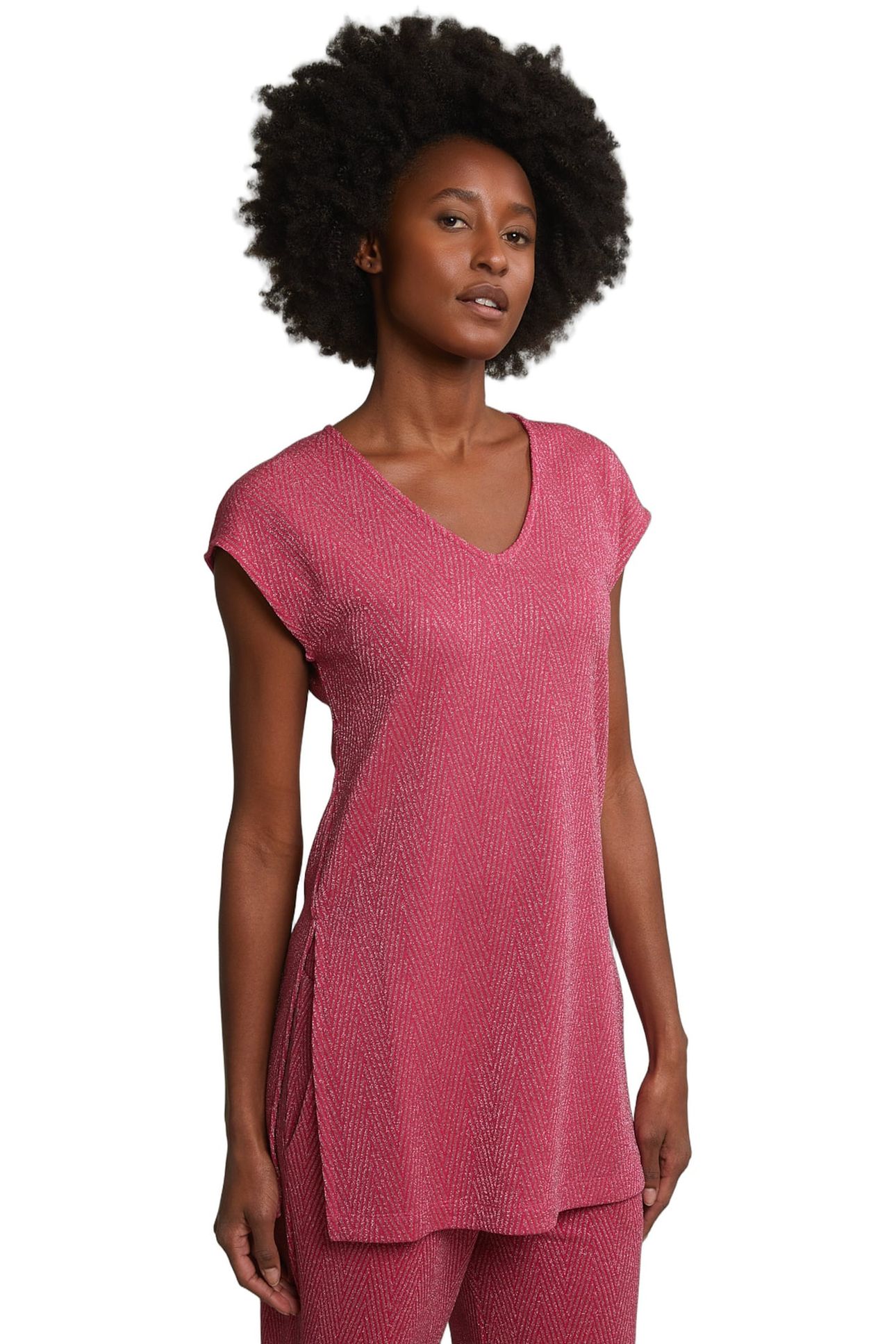 FUCHSIA SLEEVELESS GLITTER T-SHIRT 1