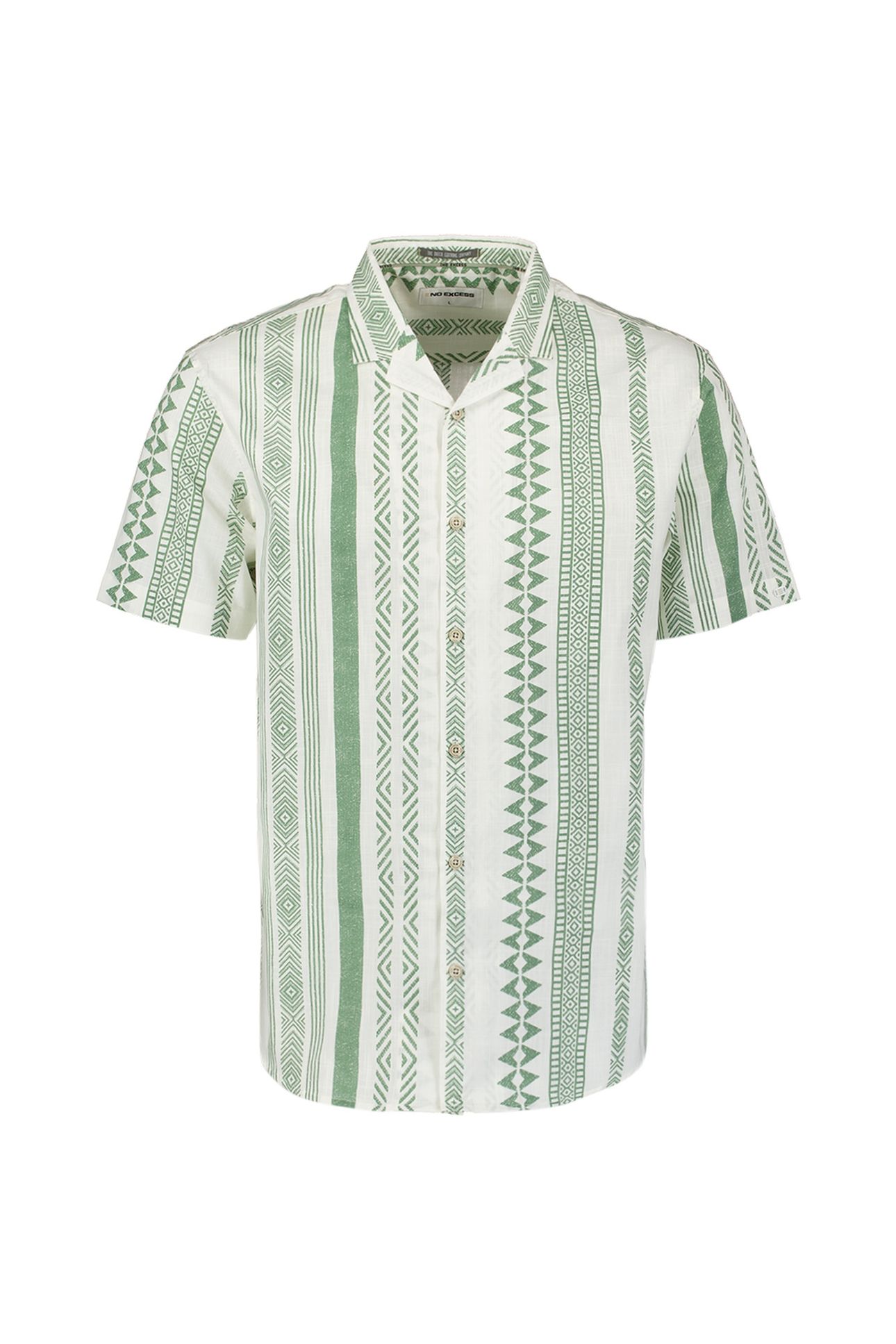SHIRT SHORT SLEEVE REVERS COLLAR SLUB ALLOVER PRINTED GREEN 3