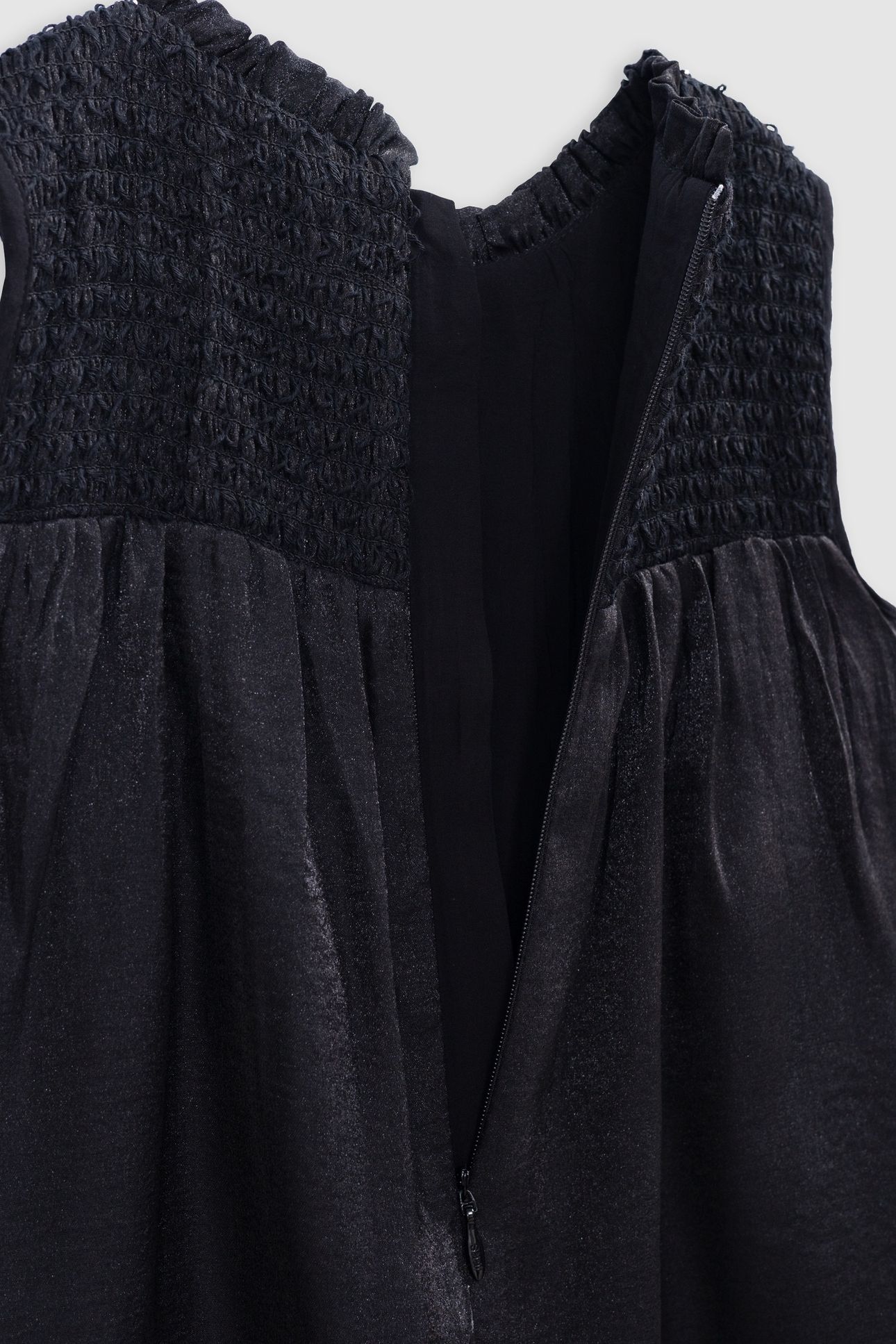 BLACK SATIN DRESS WITH SMOCKED PANEL 3