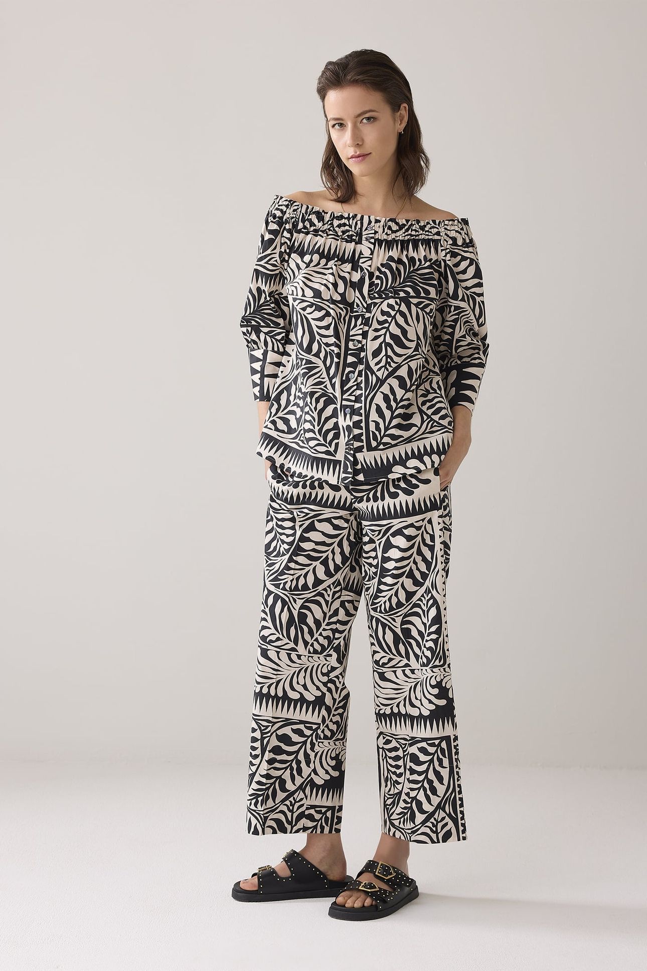 BLOUSE TWO TONE PRINT BLACK 1