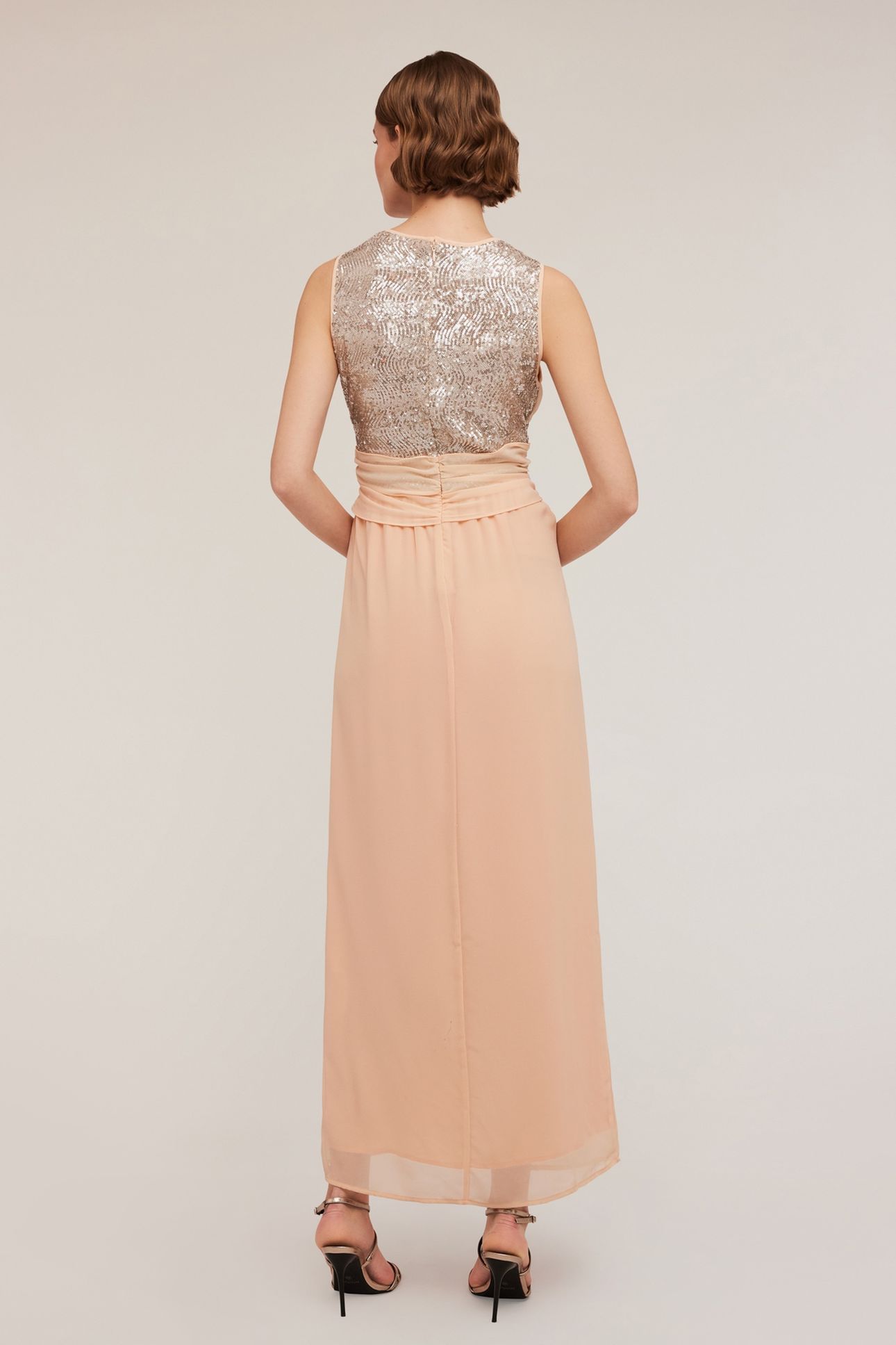 LONG PEPLUM DRESS WITH FULL SEQUIN BODICE PINK 2
