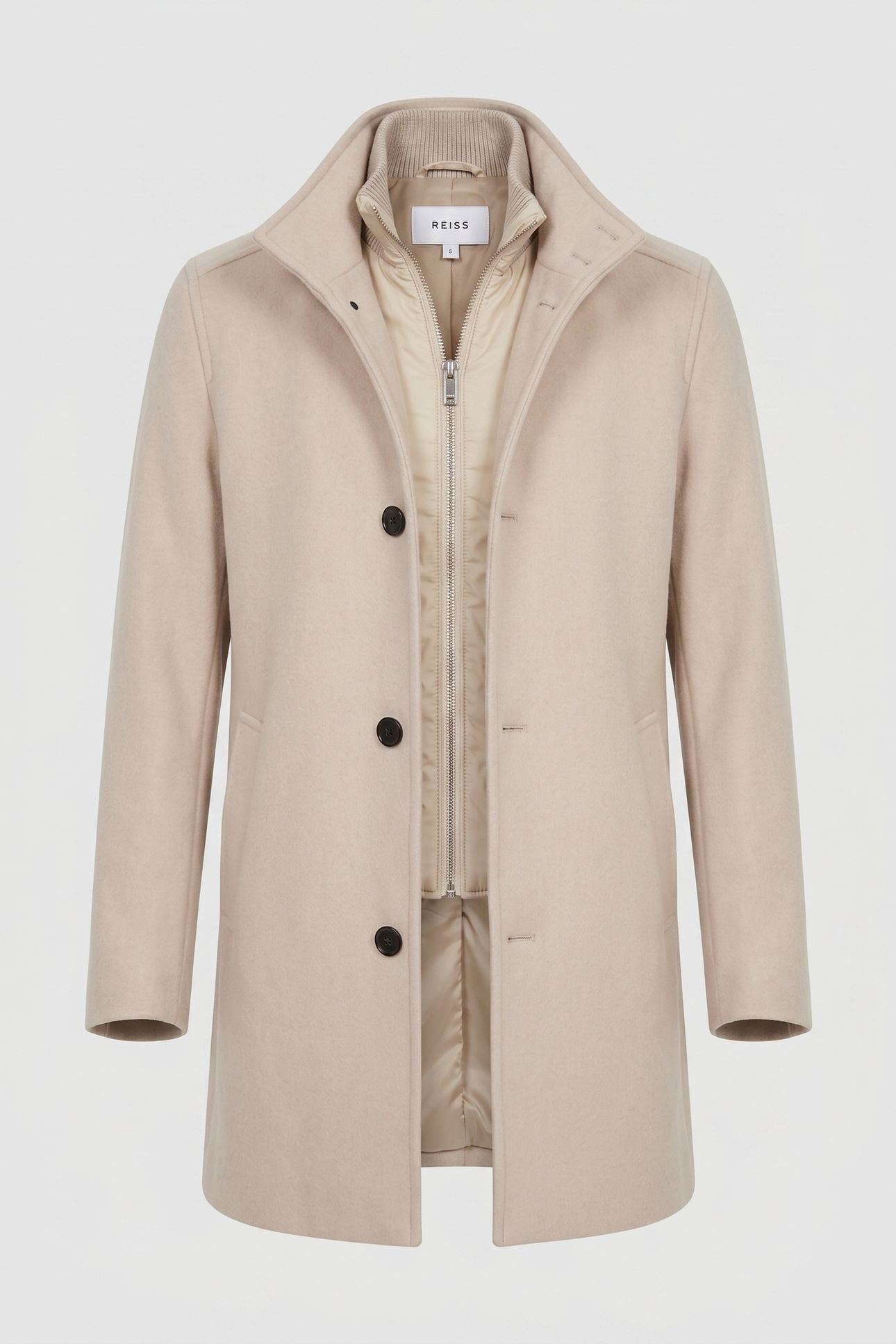 WOOL OVERCOAT WITH NYLON INSERT STONE 3