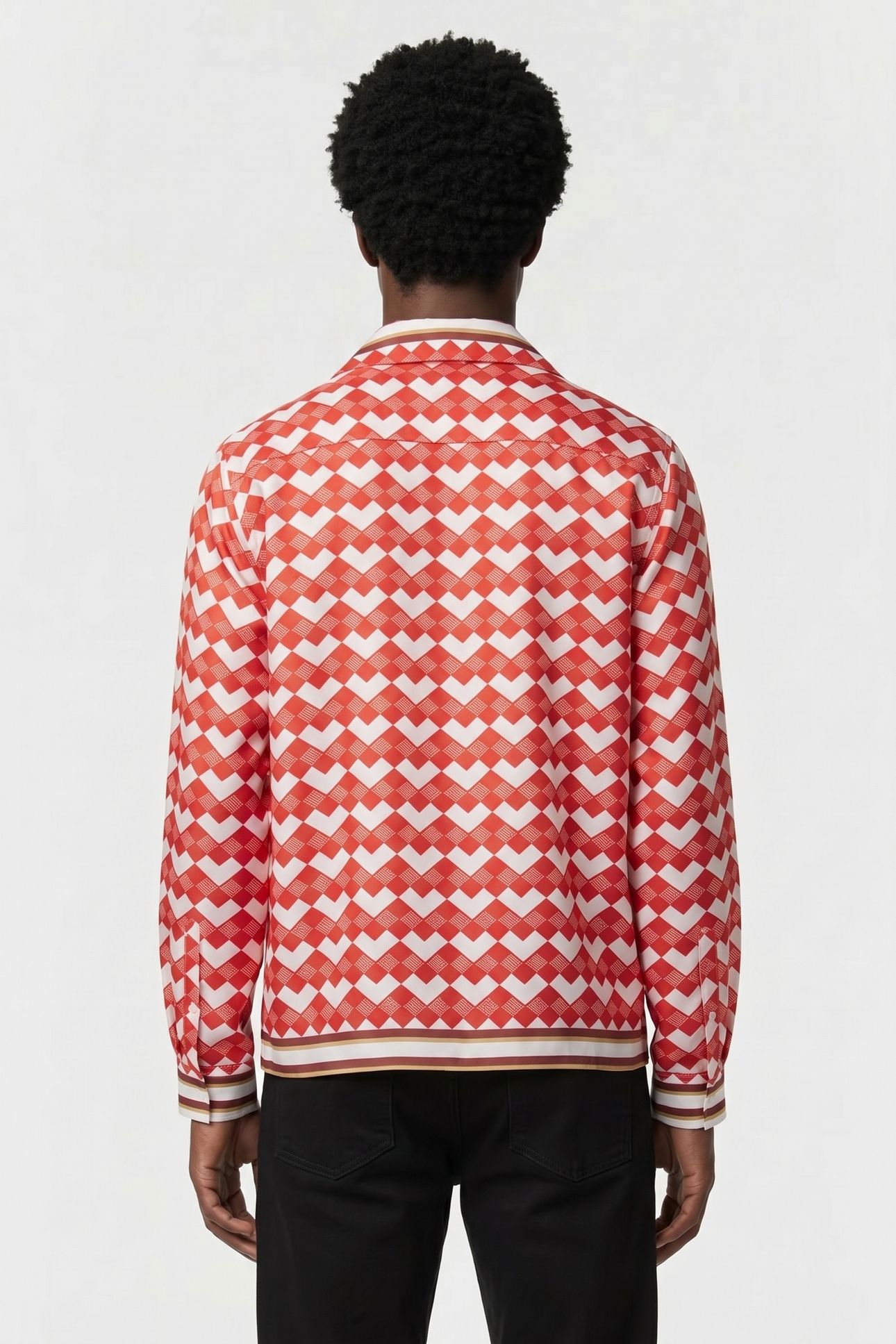 LS CUBAN GEO PLACEMENT PRINT SHIRT RED/WHITE 2
