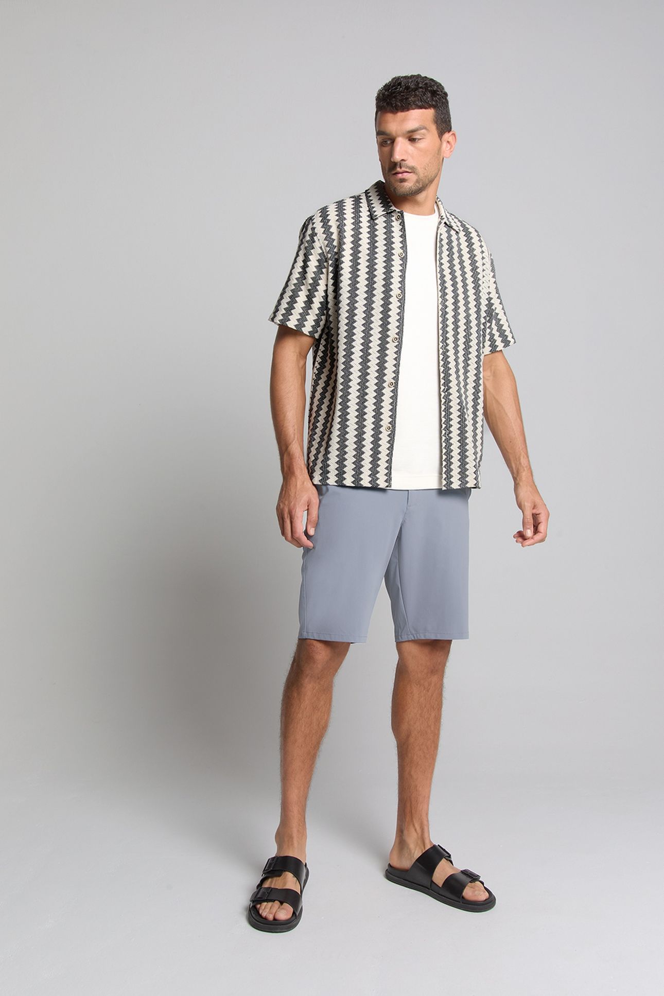 SHIRT SHORT SLEEVE ZIG ZAG JACQUARD OFFWHITE 1