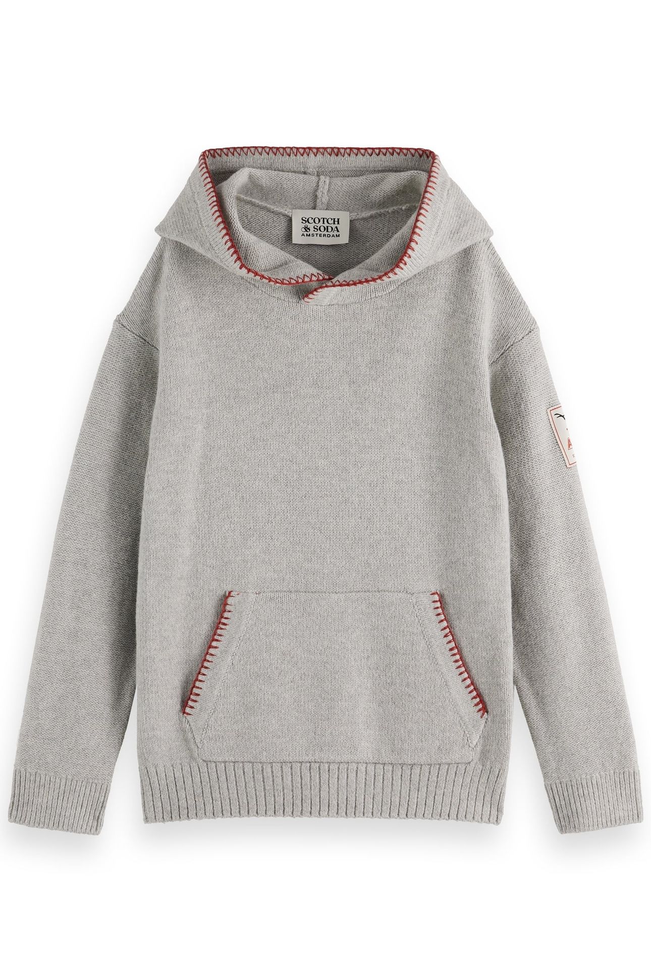 BOY RELAXED-FIT EMBROIDERED KNITTED HOODIE GREY MELANGE 1
