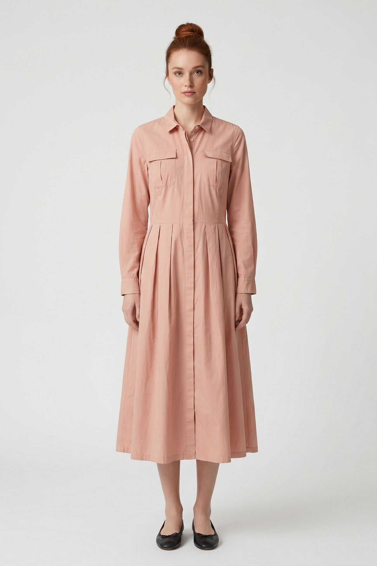 SHIRT DRESS W/POCKETS COTTON SALMON 1