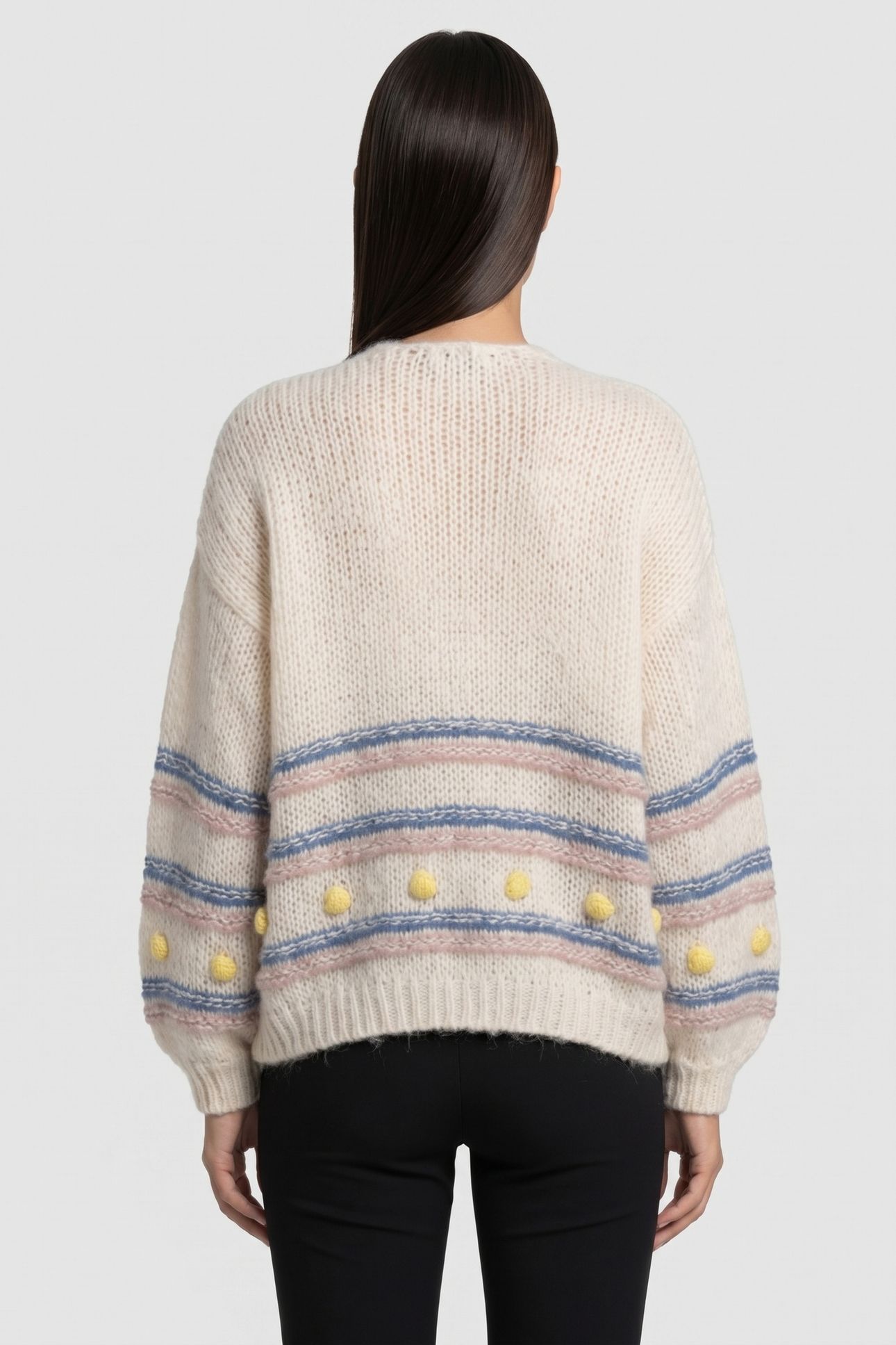 MULTICOLOURED STRIPE CARDIGAN WITH POMPOMS PEARL WHITE 3