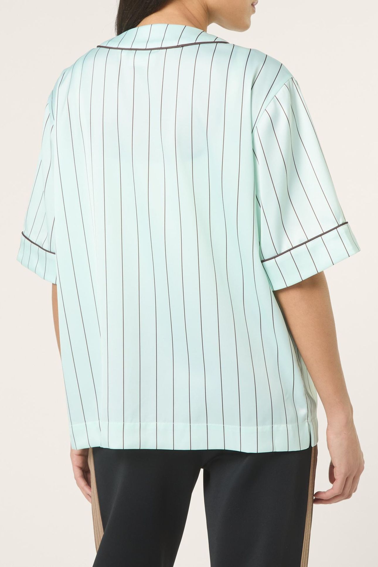 FIESOLE BOXY PINSTRIPED SATIN BASEBALL SHIRT SOOTHING SEA / 3