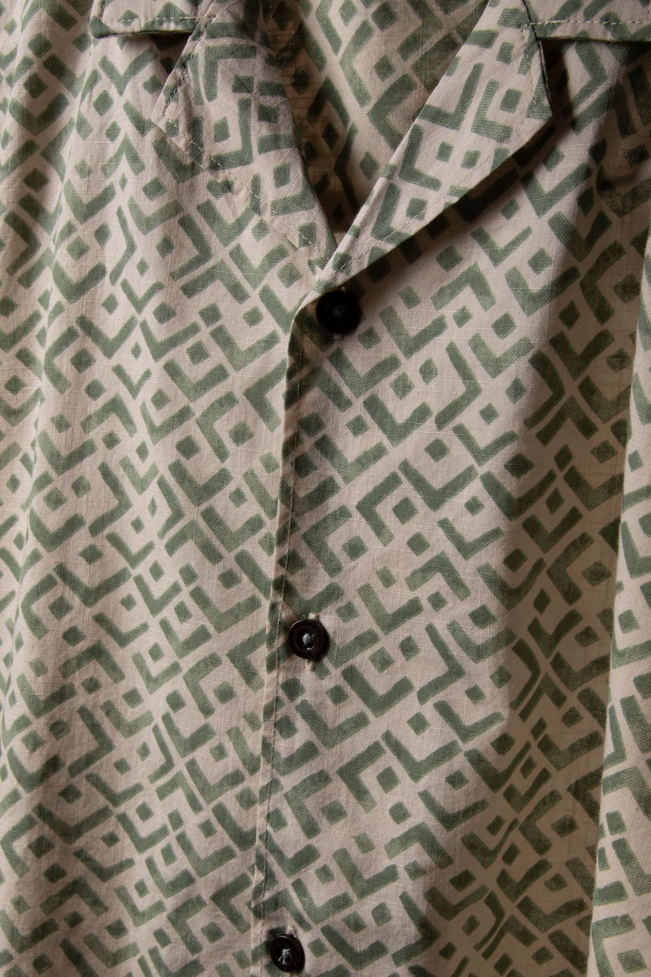 SHIRT SHORT SLEEVE REVERS COLLAR SLUB ALLOVER PRINTED GREEN 6