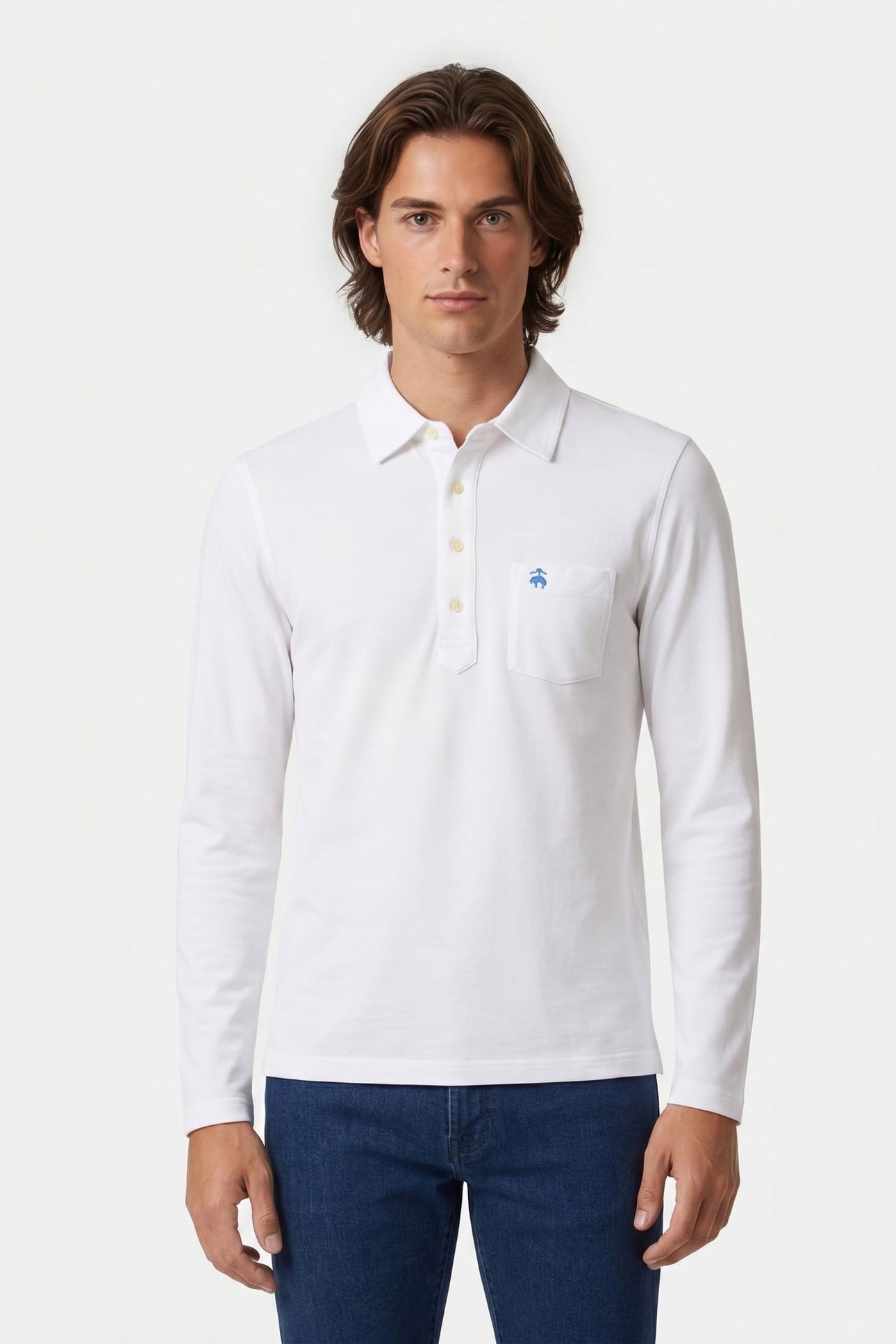 KNIT LONG SLEEVE POLOS WHITE 1