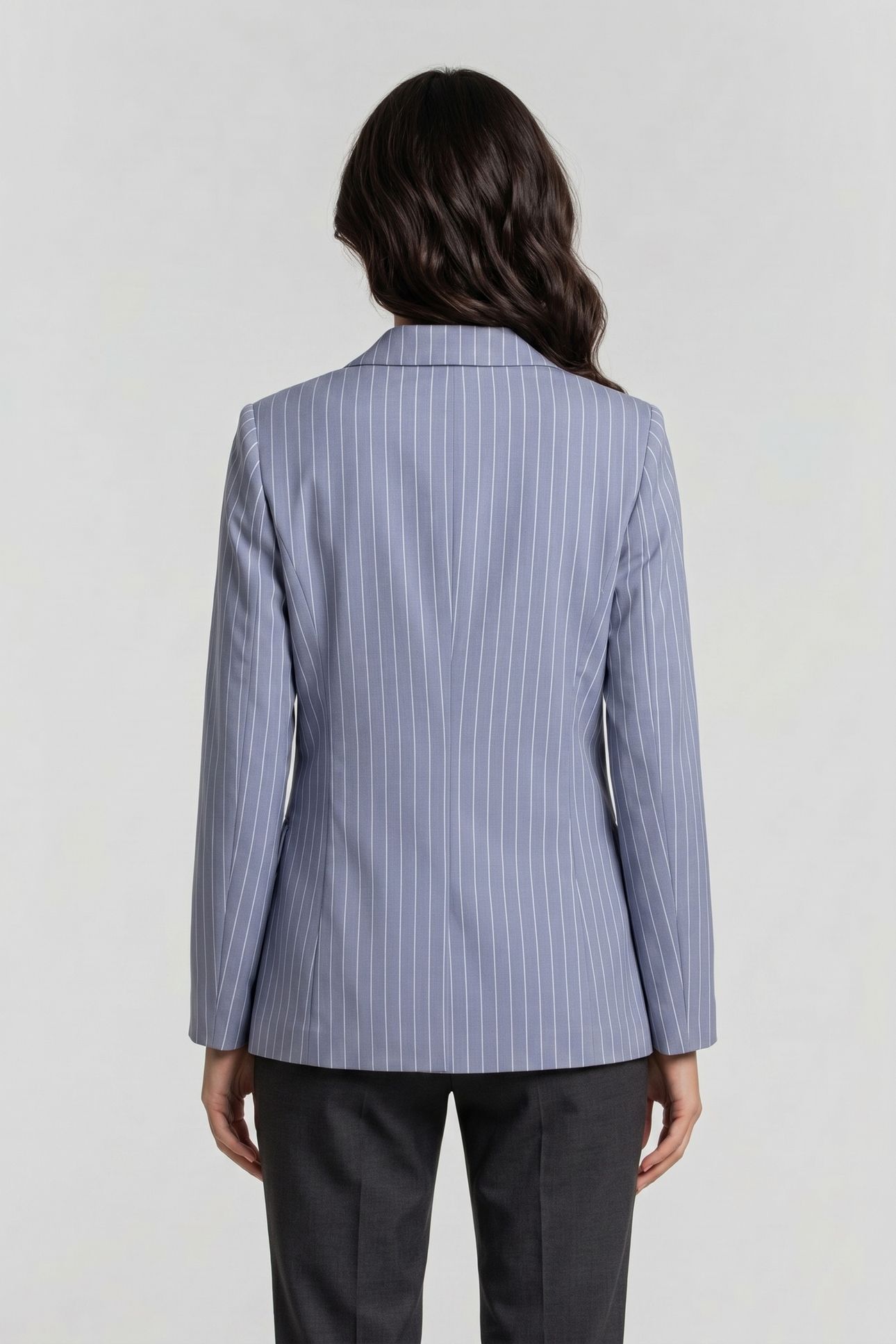 PINSTRIPE LINEN BLEND DOUBLE-BREASTED BLAZER LIGHT BLUE 2