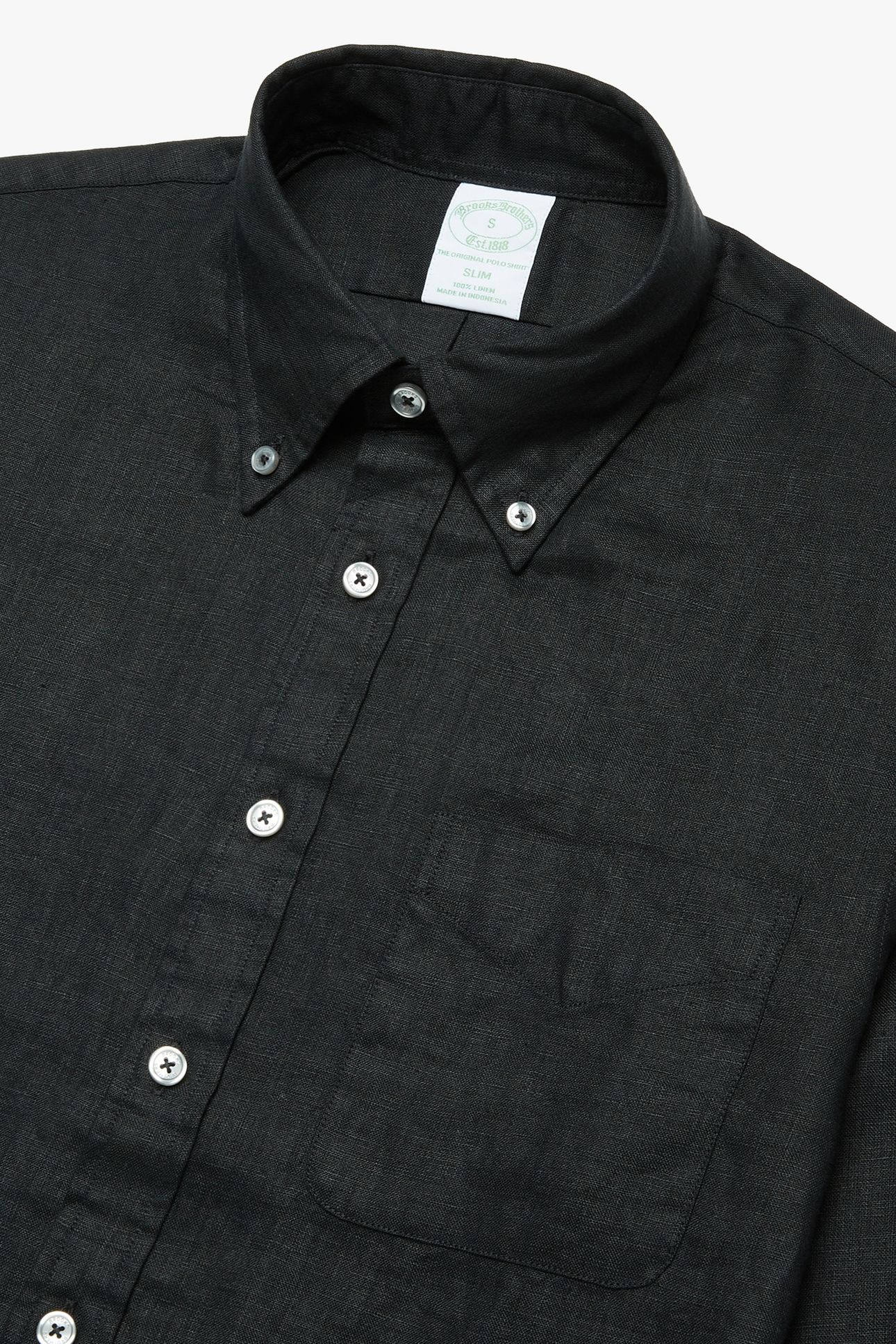 SLIM FIT LINEN SHIRT WITH BUTTON DOWN COLLAR BLACK 6
