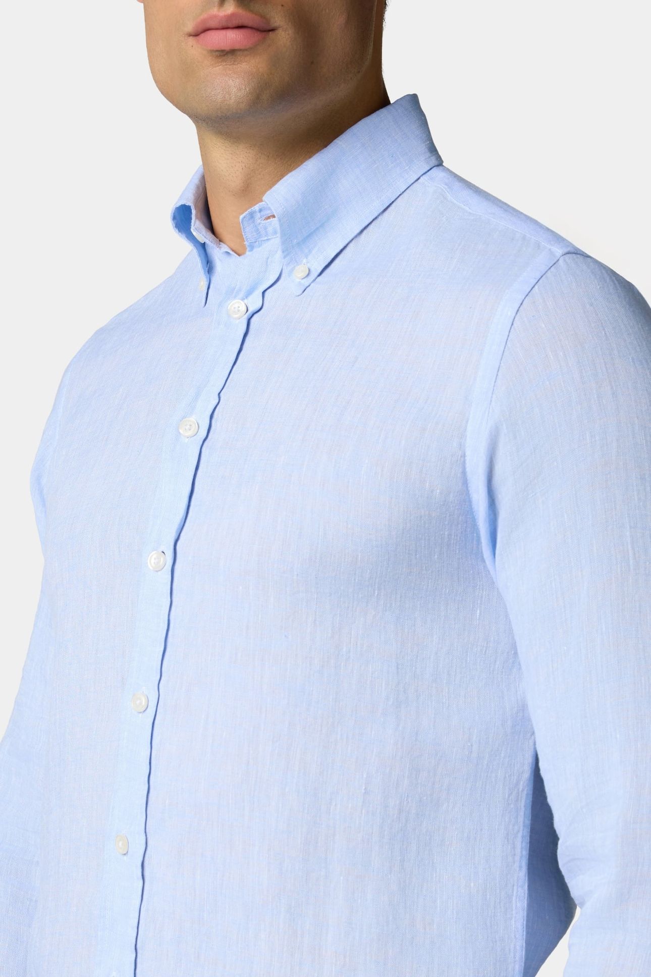 SLIM FIT LINEN BUTTON DOWN SHIRT LIGHT BLUE 7