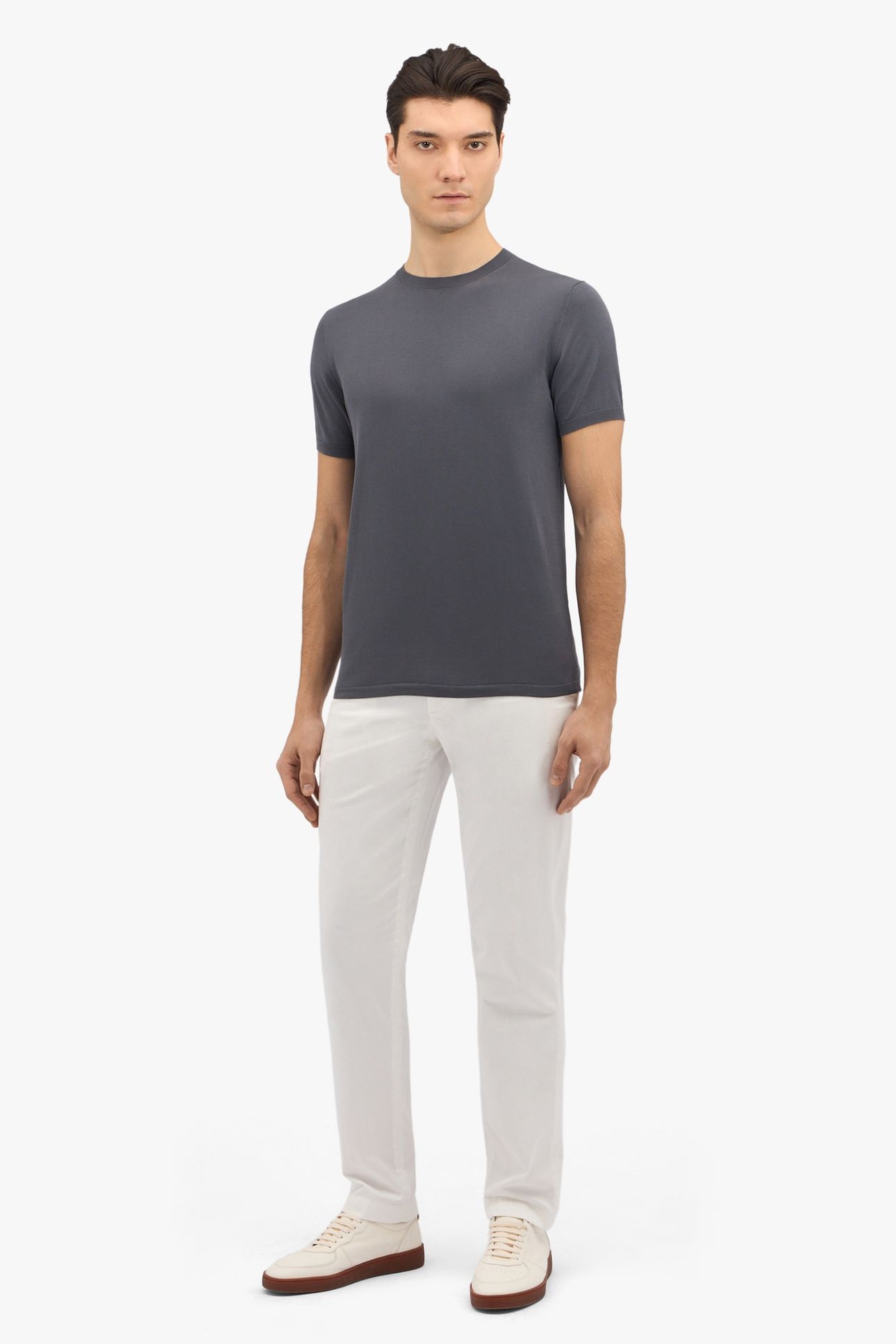 DARK GREY MAKO COTTON SHORT SLEEVE SWEATER DARK GREY 2