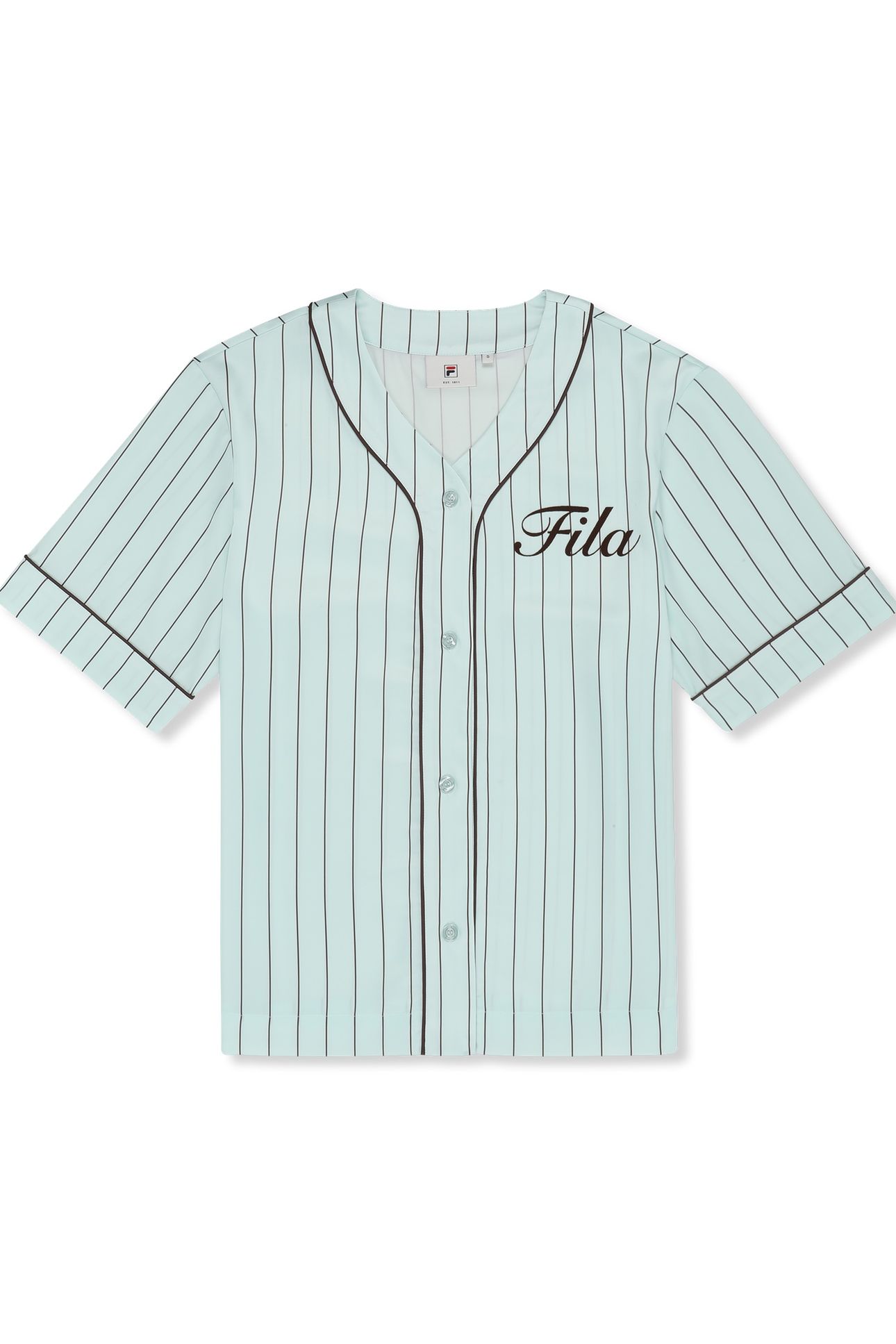 FIESOLE BOXY PINSTRIPED SATIN BASEBALL SHIRT SOOTHING SEA / 4