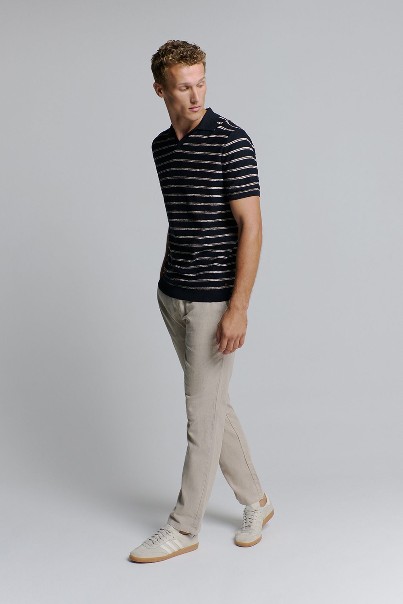 PULLOVER SHORT SLEEVE POLO V STRIPES WITH LINEN NIGHT 1