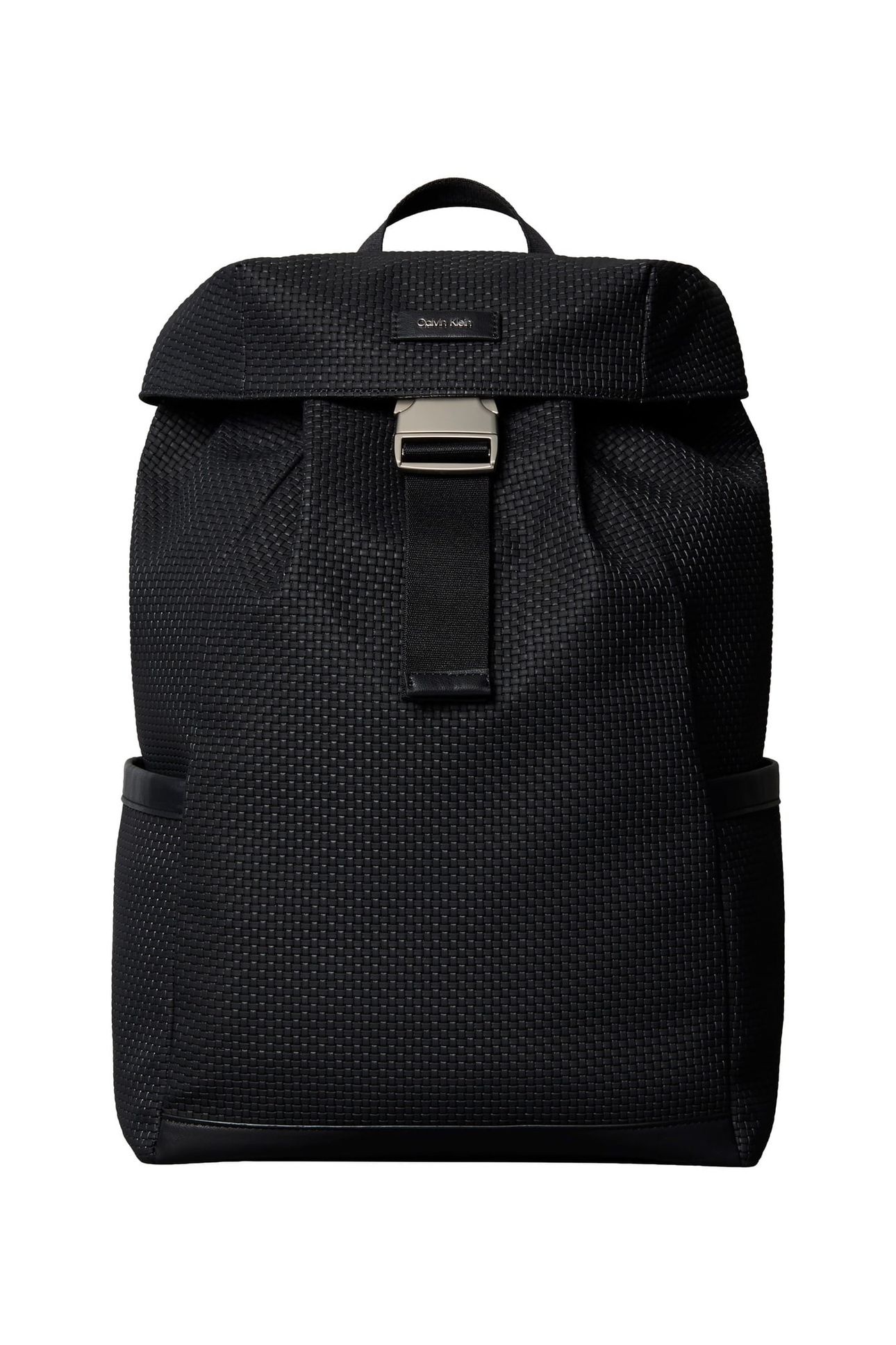 EMBOSSED WOVEN FLAP BACKPACK BLACK 2