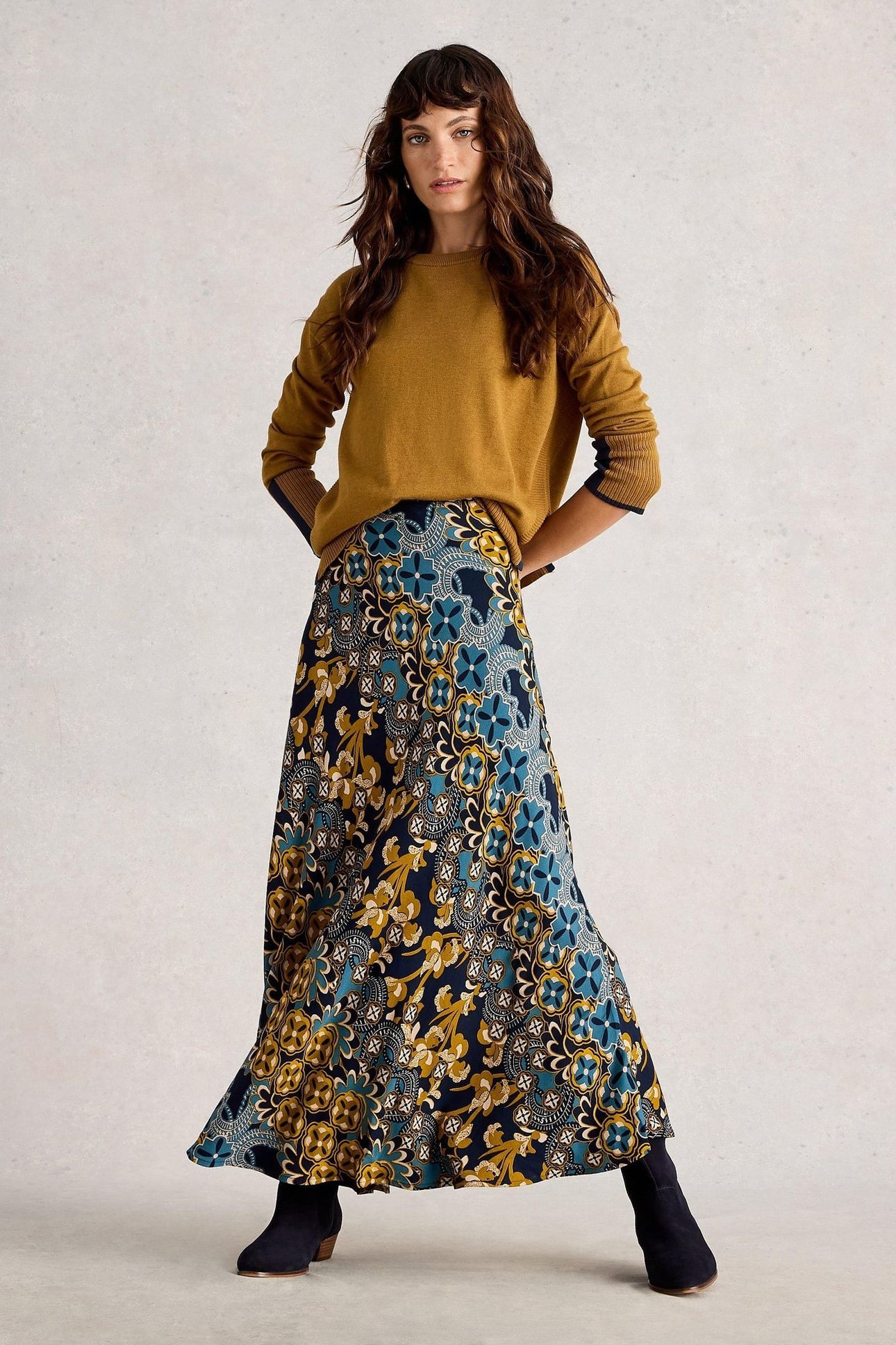 HOPE BIAS CUT MAXI SKIRT NAVY MULTI 1
