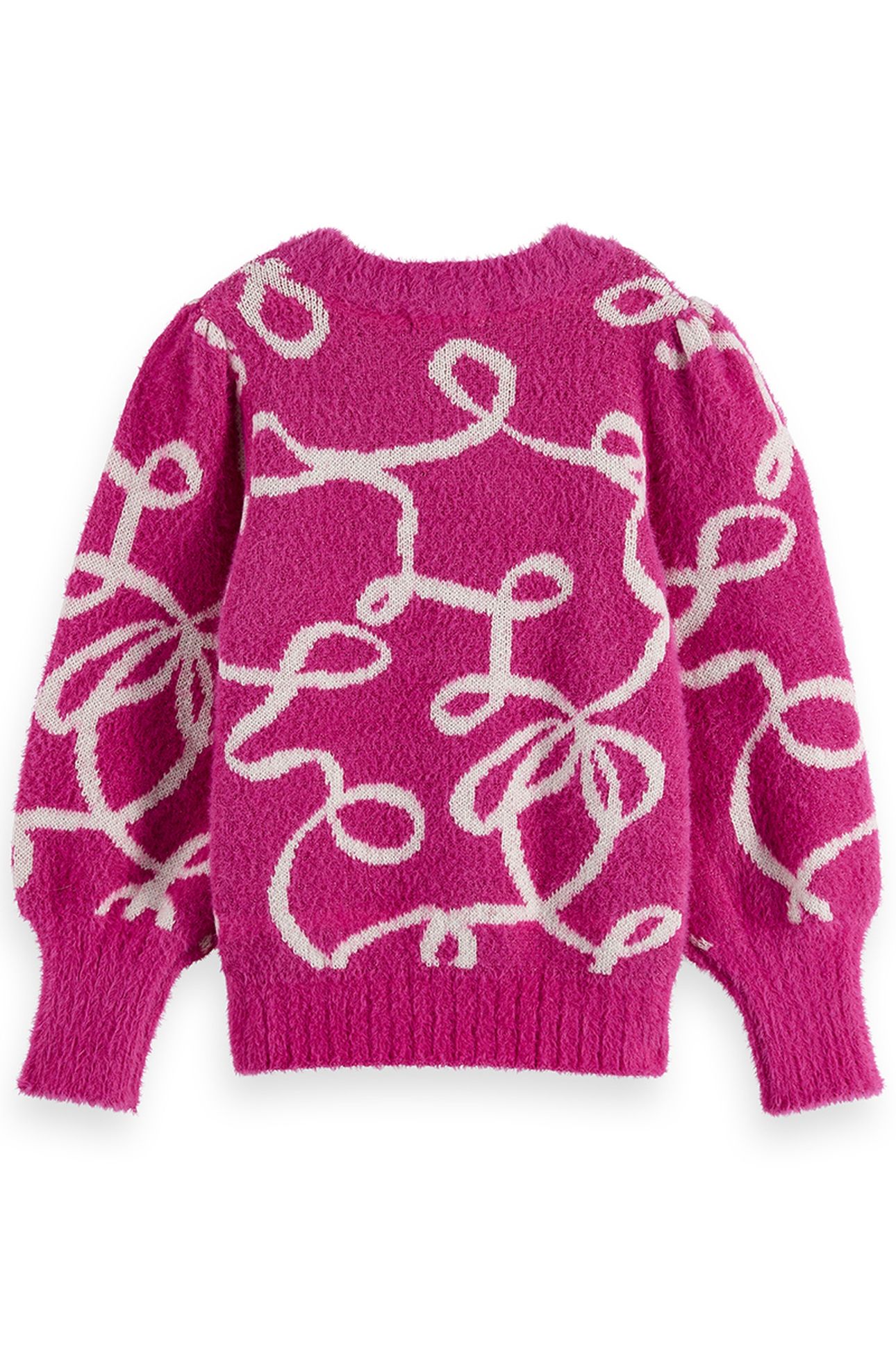 GIRL TURTLENECK INTARSIA GLITTER PULLOVER FUCHSIA RED 2