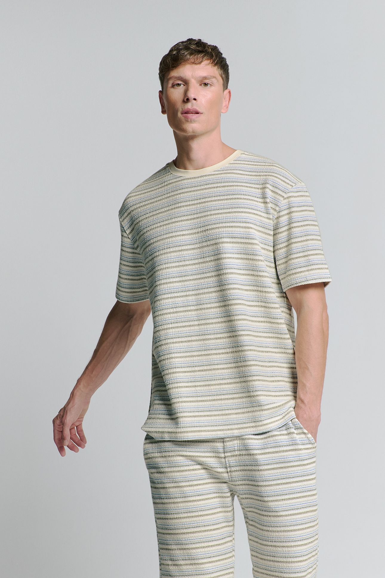 T-SHIRT CREWNECK MULTI COLOURED JACQUARD SLUB STRIPE DEEP BL 2