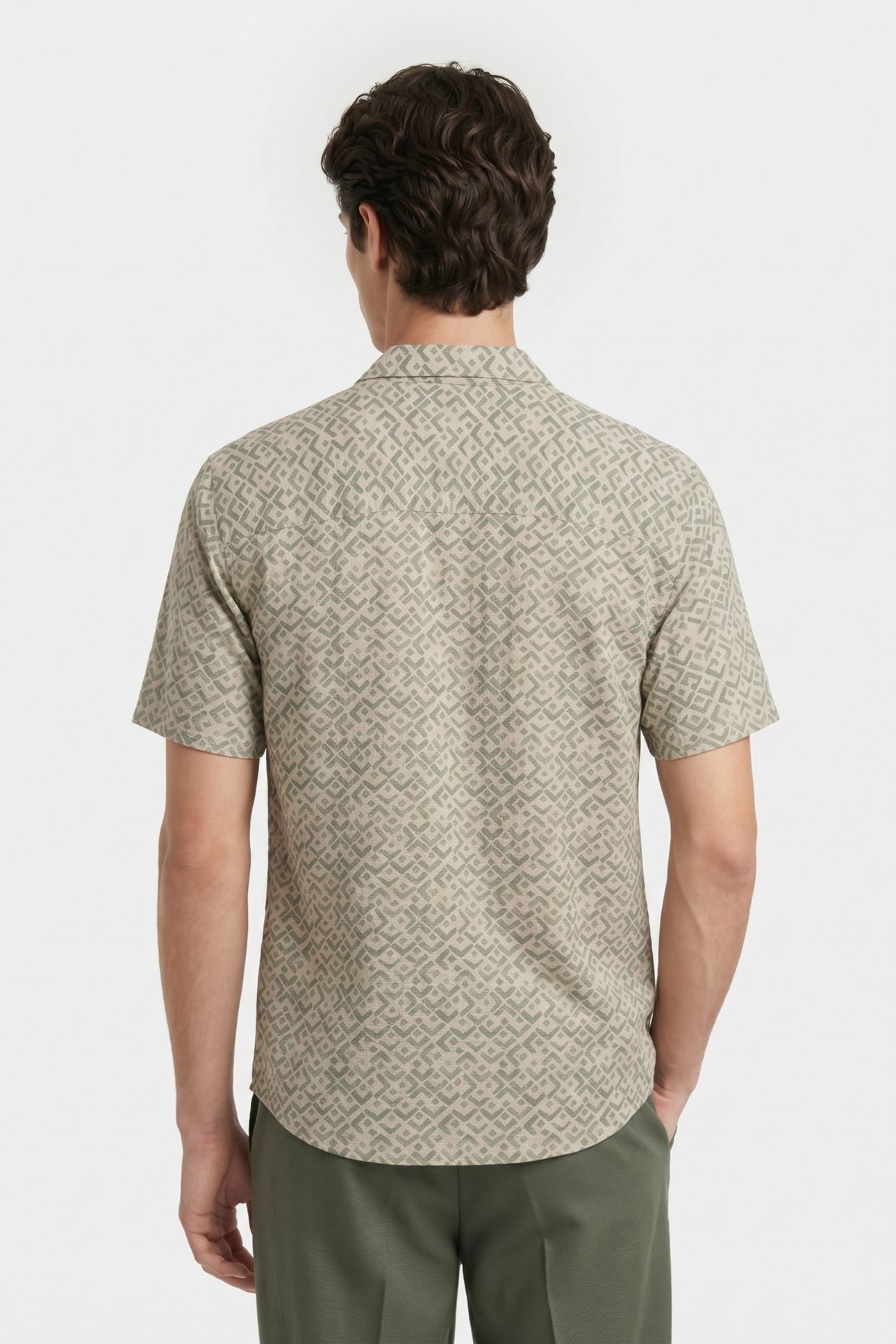 SHIRT SHORT SLEEVE REVERS COLLAR SLUB ALLOVER PRINTED GREEN 3