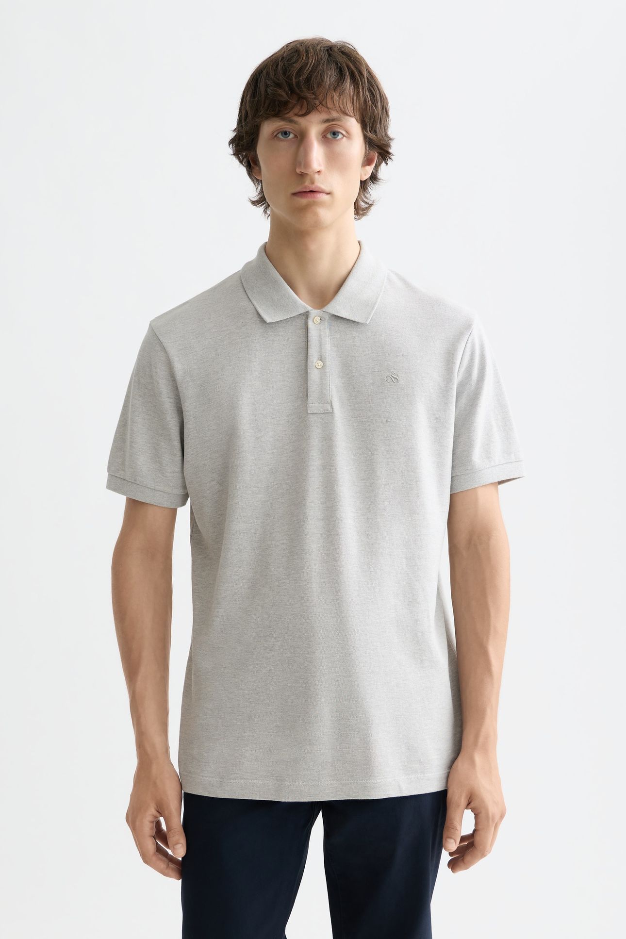 NOS CHEST LOGO REGULAR-FIT PIQUE POLO GREY MELANGE 1