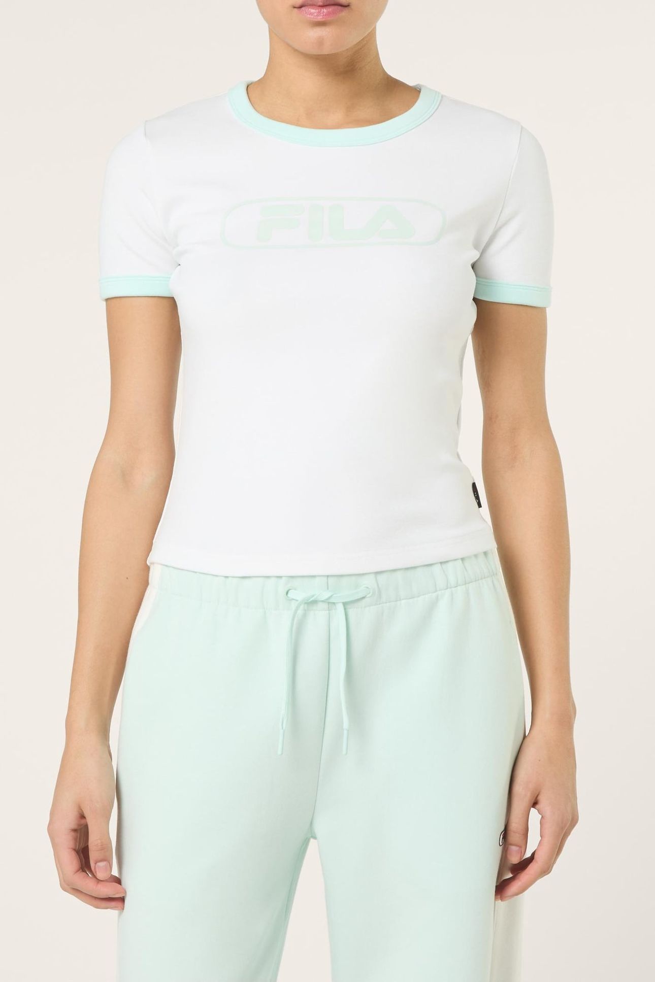 CERCINA SLIM LOGO RINGER BABY TEE BRIGHT WHITE-SOOTHING SEA 1