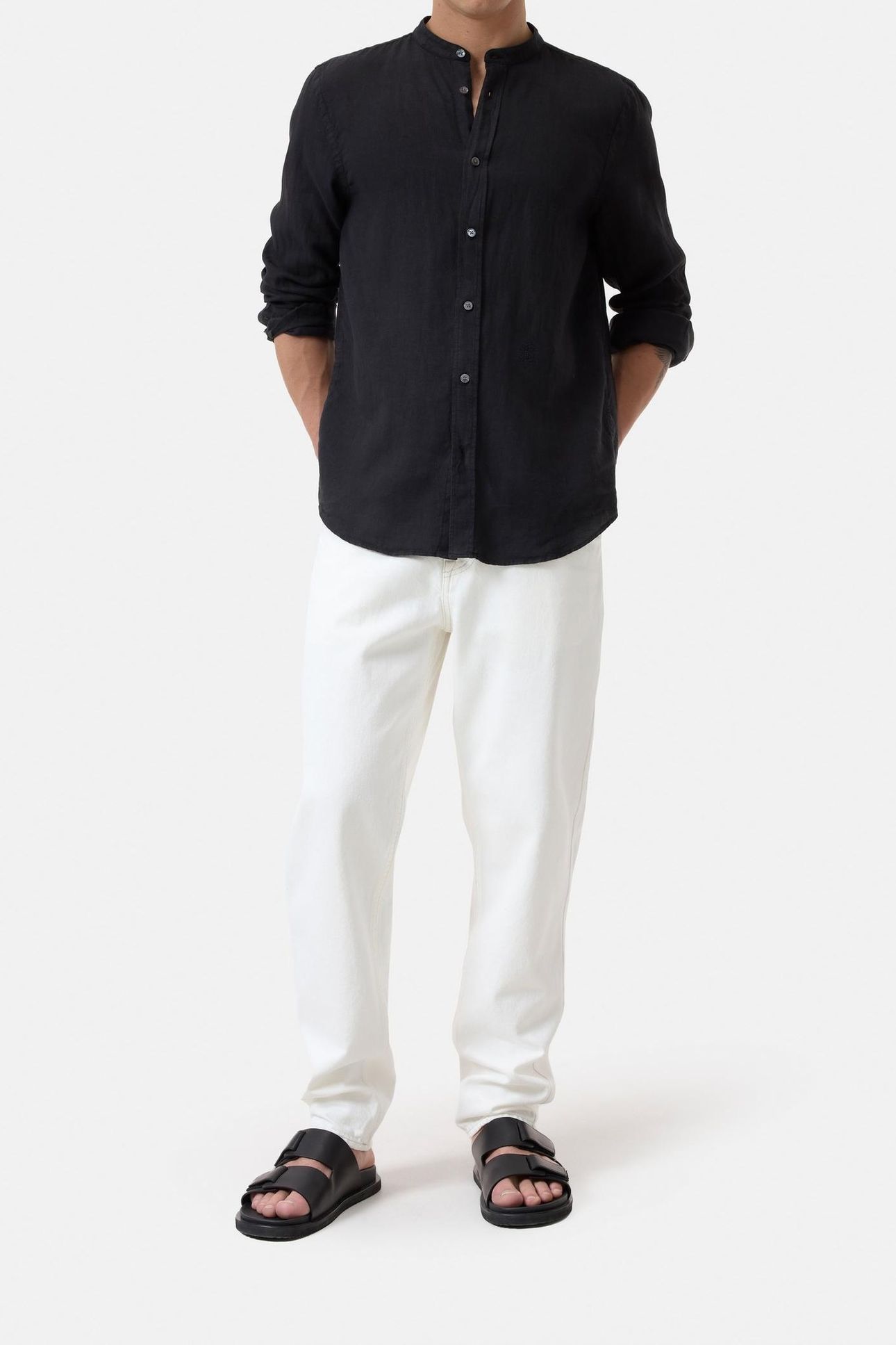 COLLARLESS SHIRT BLACK 1