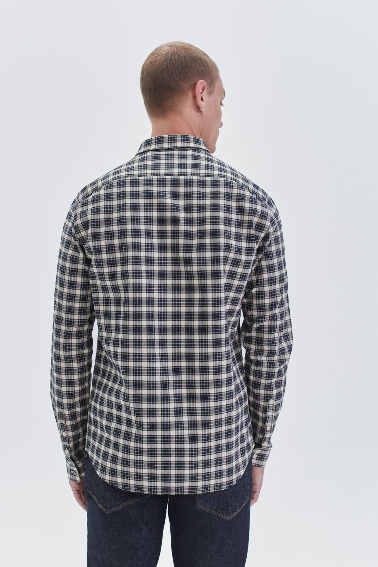 NAVY CHECKED SLIM SHIRT 3