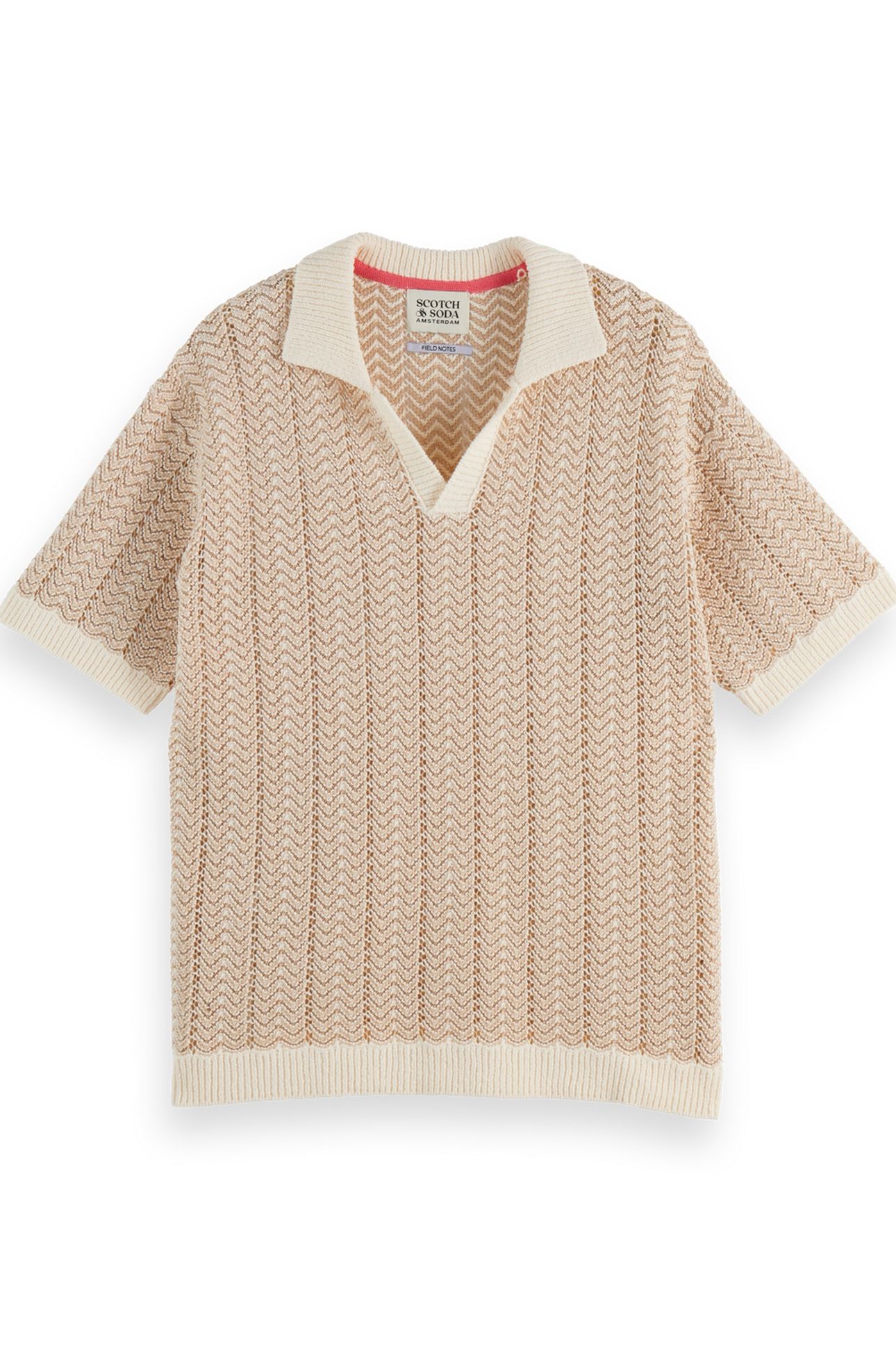 OPEN STRUCTURED KNITTED V-NECK POLO EGGNOG 4