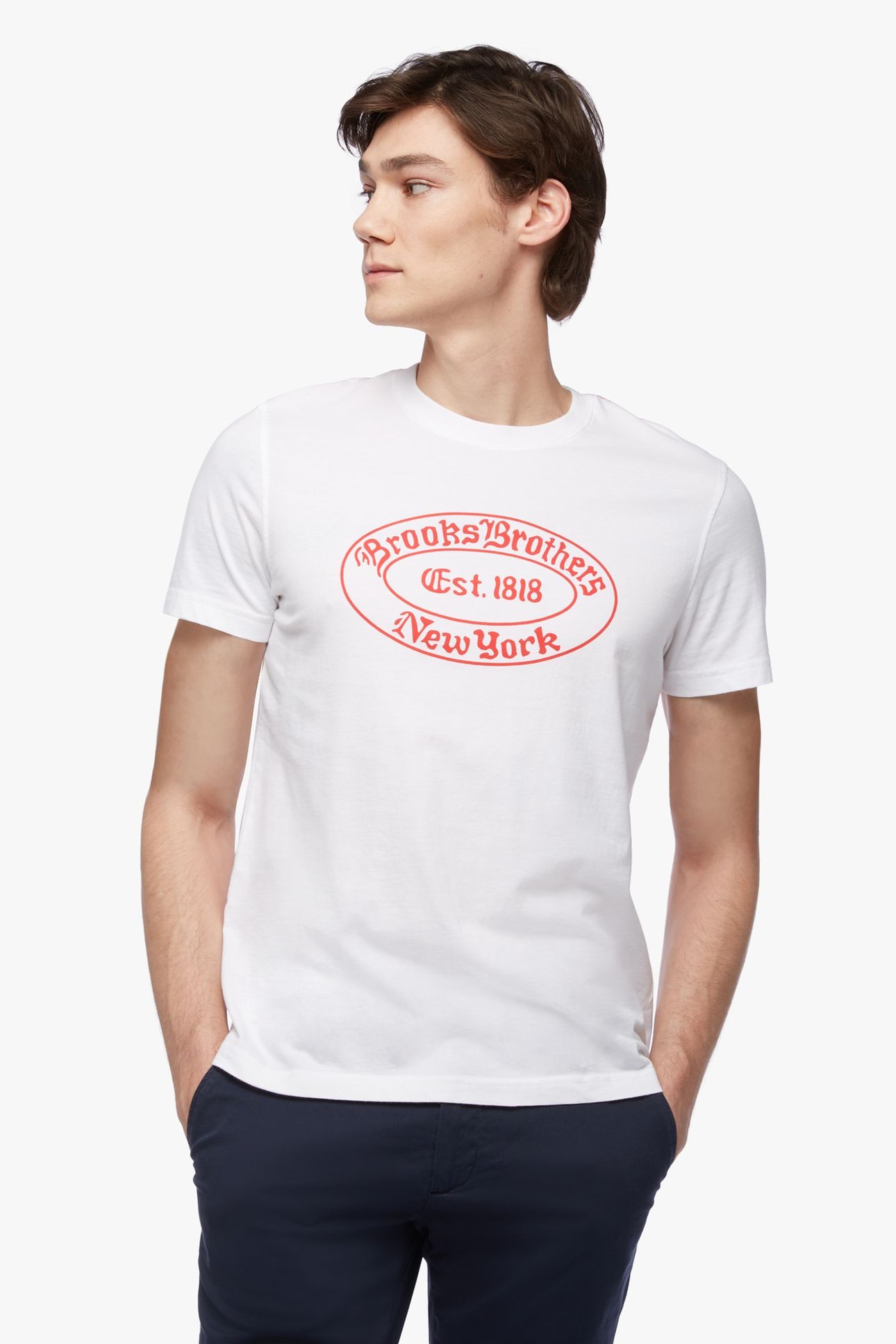 BROOKS BROTHERS LABEL GRAPHIC T-SHIRT OPEN WHITE 1
