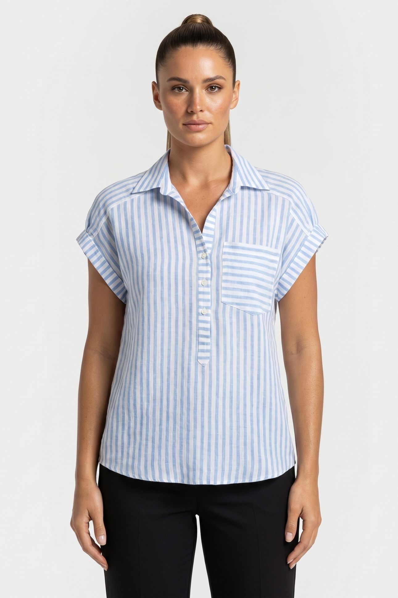 REGULAR FIT PRINTED LINEN BLOUSE LIGHT BLUE 1