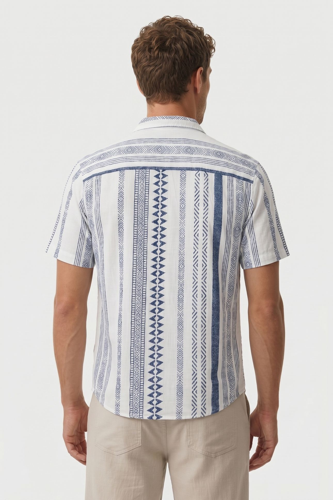 SHIRT SHORT SLEEVE REVERS COLLAR SLUB ALLOVER PRINTED INDIGO 2