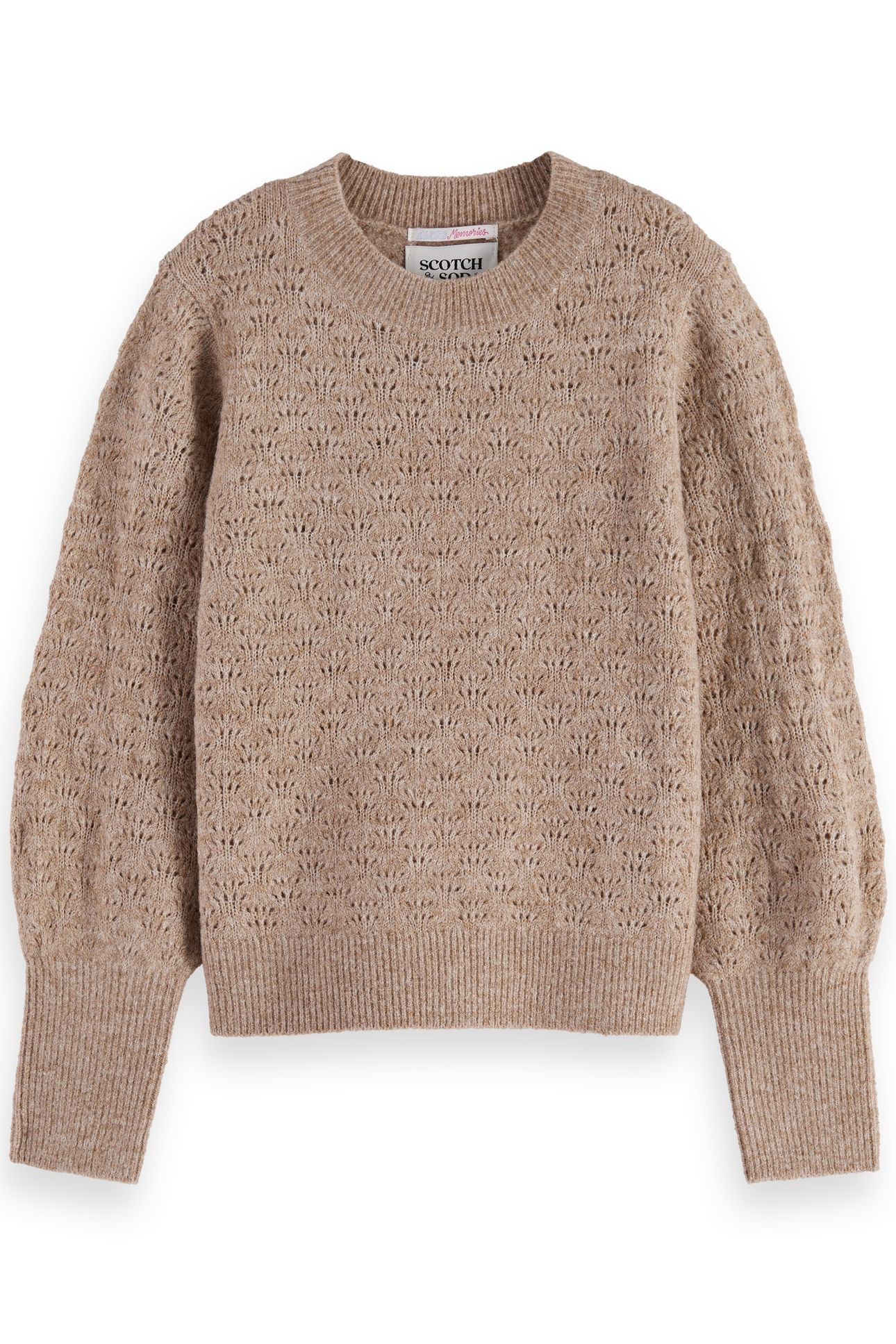GIRL LIGHTWEIGHT AJOUR-KNITTED PULLOVER EGGNOG MELANGE 1